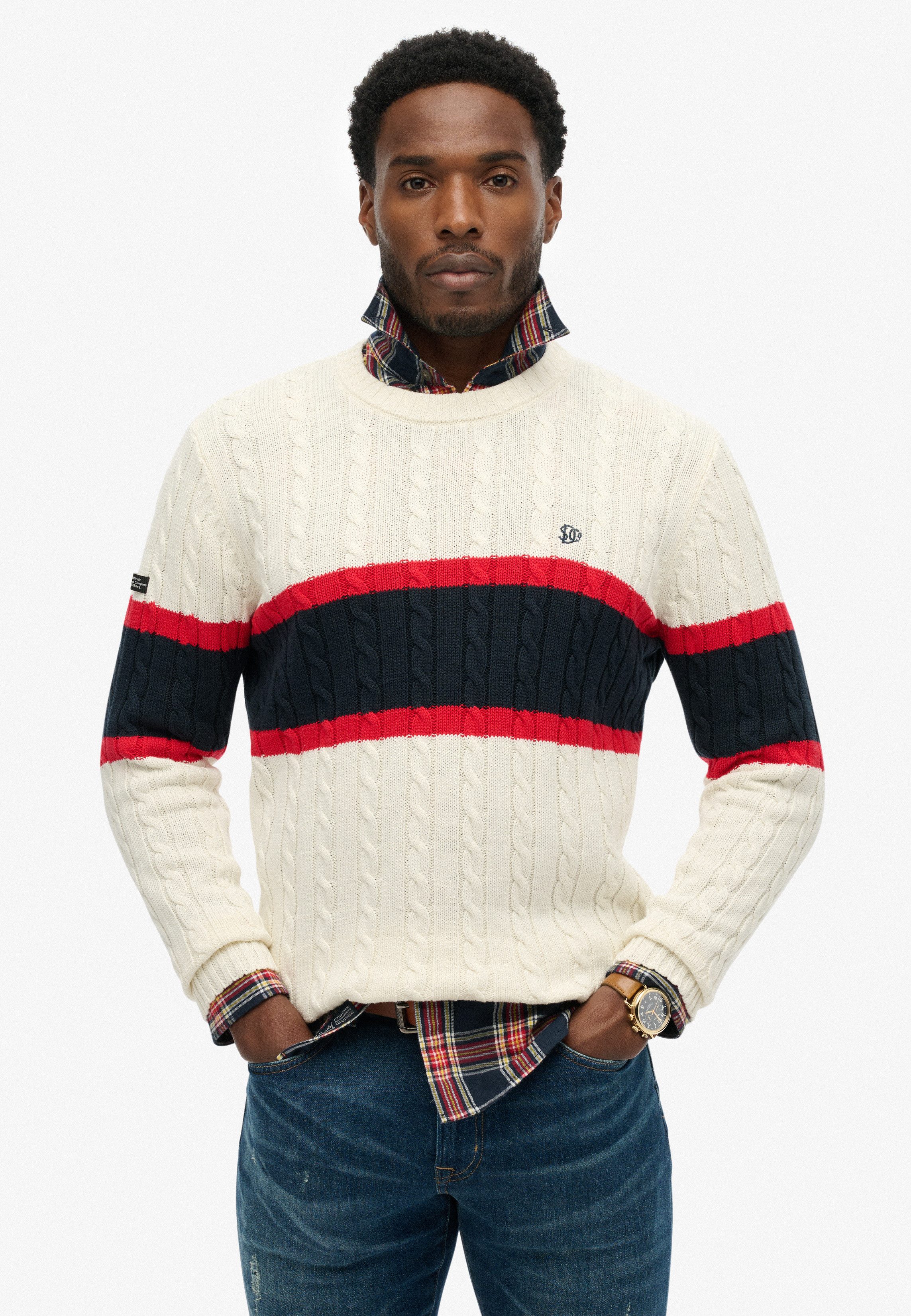 Superdry Strickpullover Cotton Stripe Cable Jumper