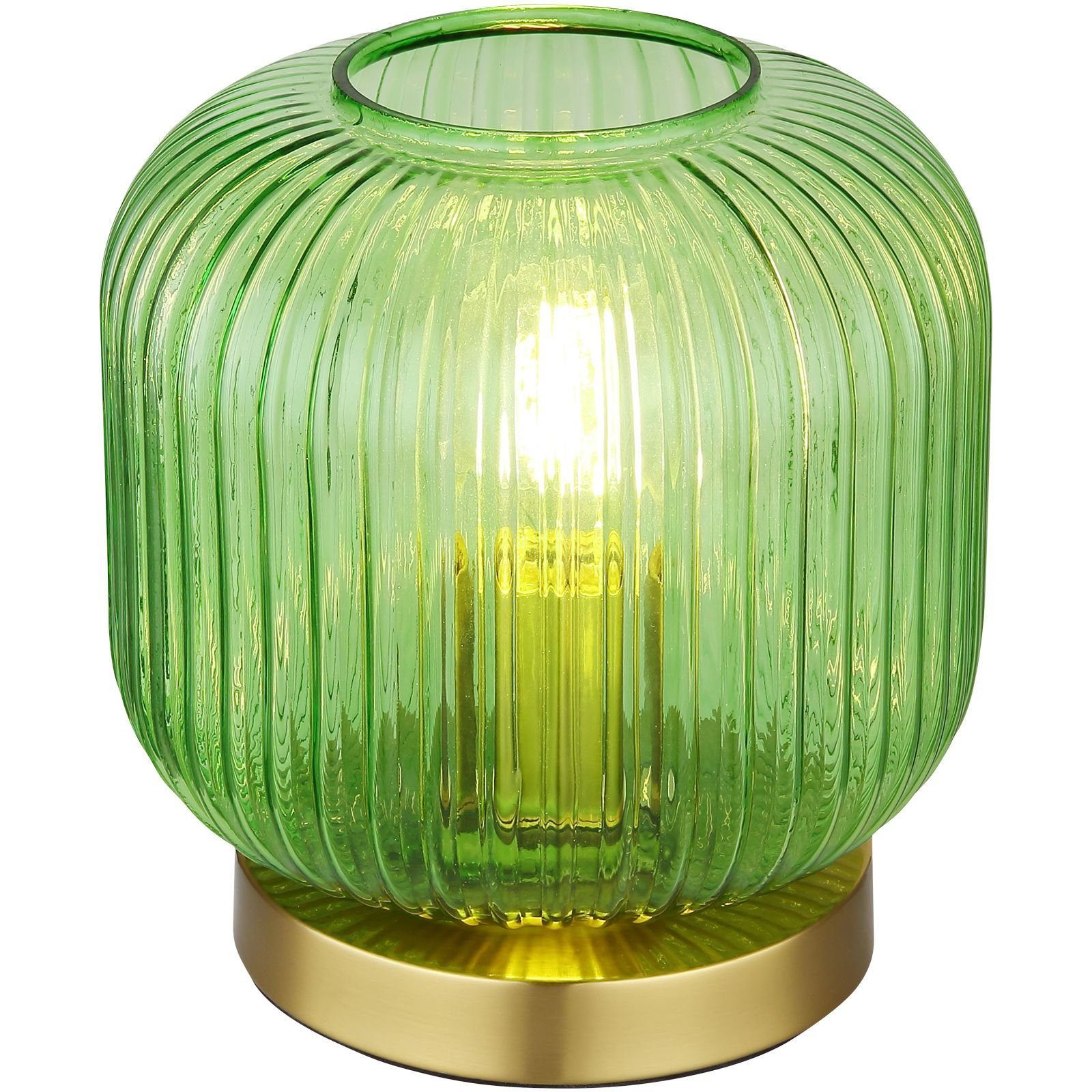 Tischleuchte Tischleuchte Globo Tischlampe Messing GLOBO Grün Glas Wohnzimmer Retro