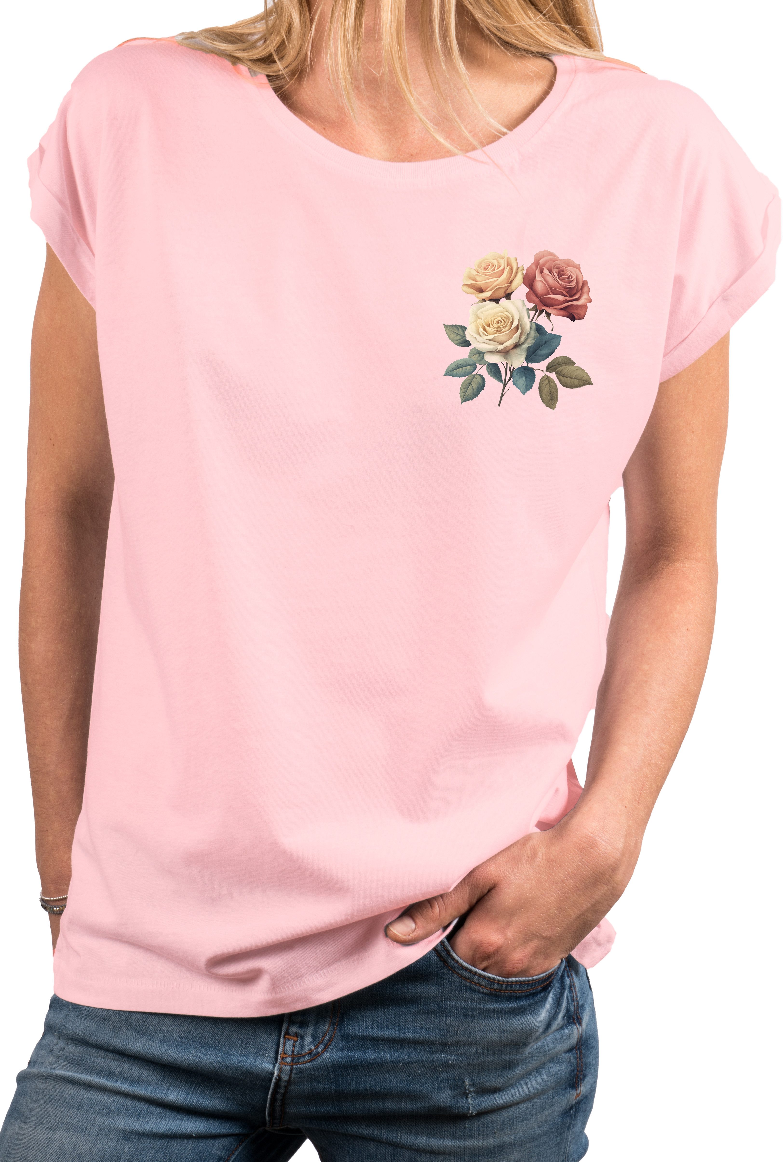MAKAYA Print-Shirt mit Rosenmotiv Damen Top günstig online kaufen