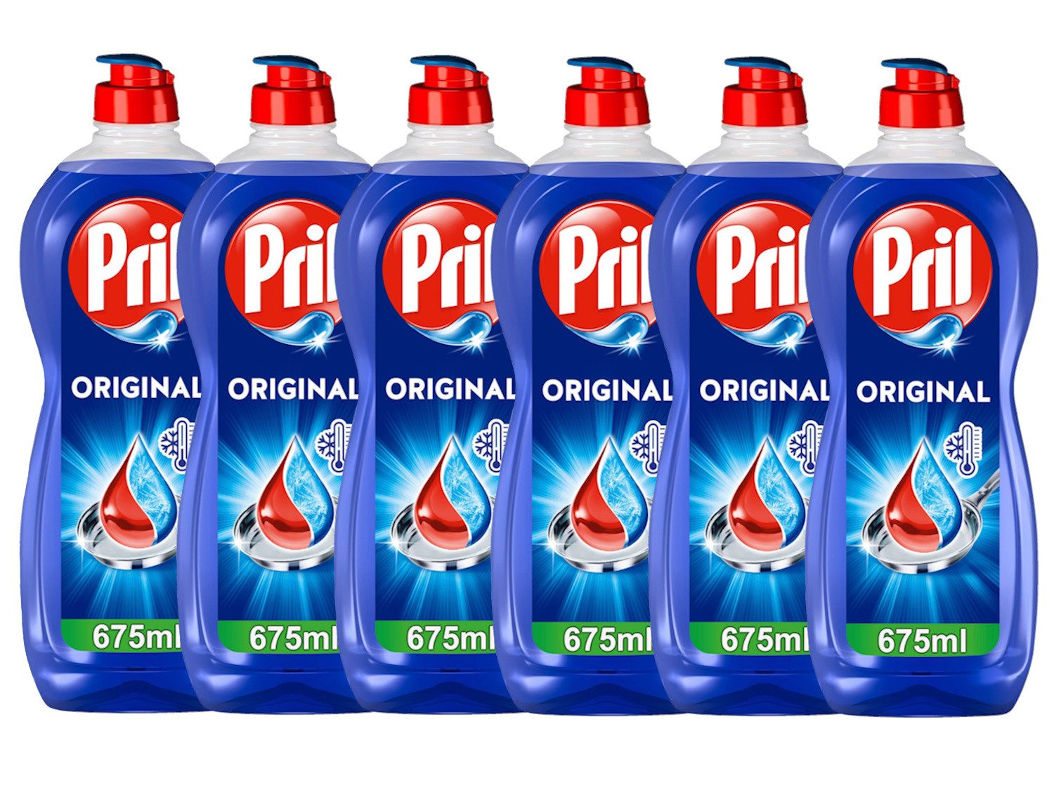 PRIL Original 6x 675ml Geschirrspülmittel (Spar-Pack, [6-St. mit höchster Fettlösekraft für sauberes Geschirr auch in kaltem Wasser)