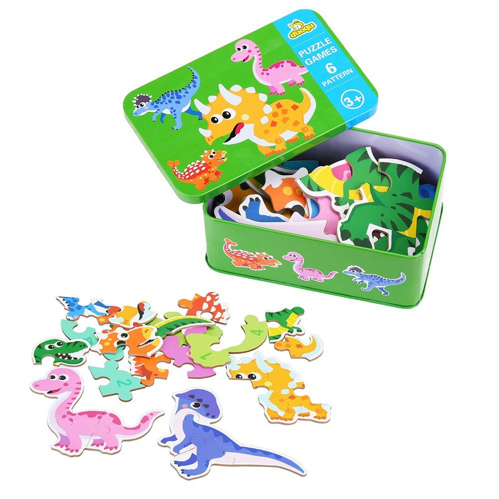 Konturenpuzzle Bunt(Dinosaurier) Lernen Kinder Holzpuzzle Puzzleteile Lernspielzeug, Juoungle Set, Form Puzzles Frühes