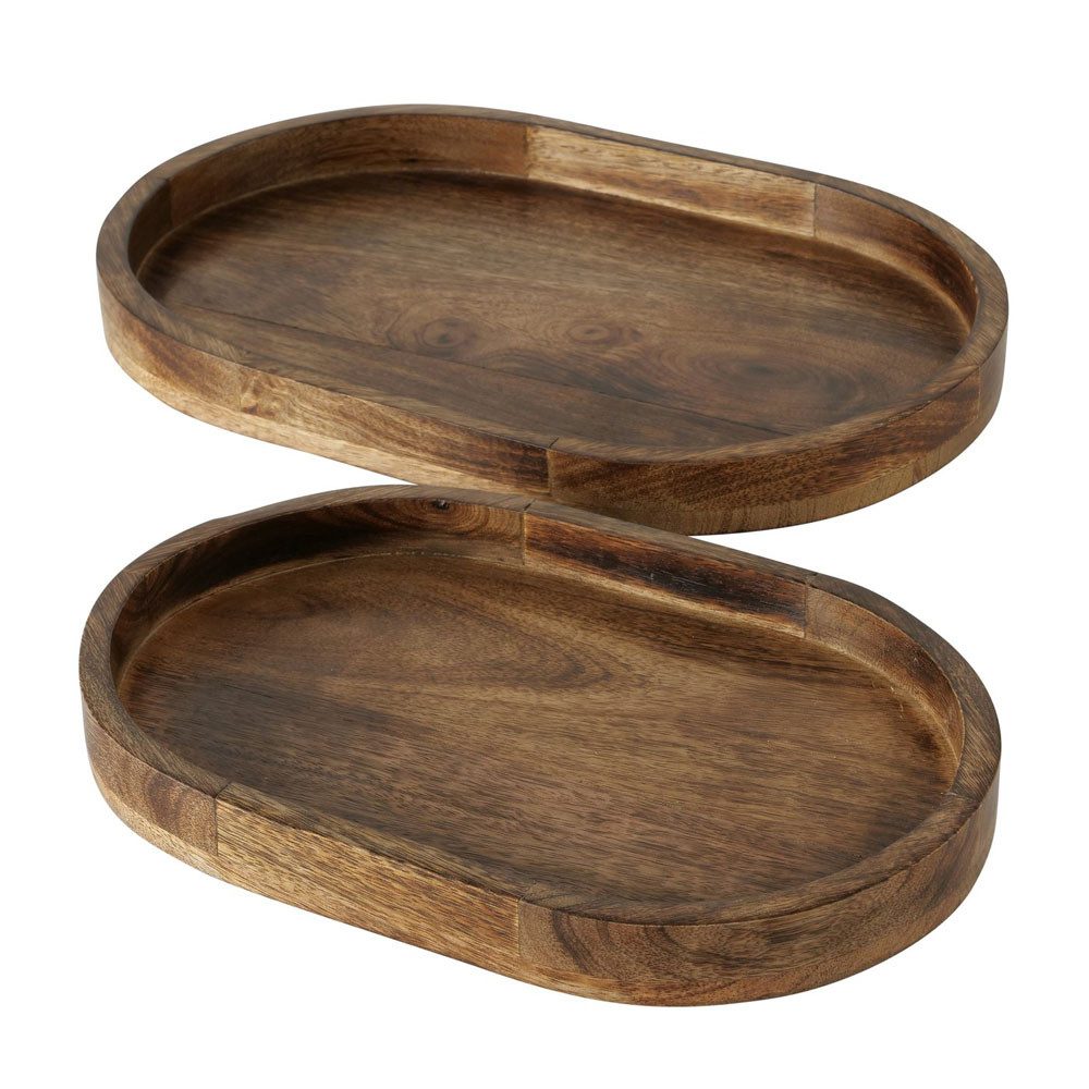 BOLTZE Tablett 2tlg. Holztablett FINCA braun oval Dekotablett aus Mangoholz Landhaus