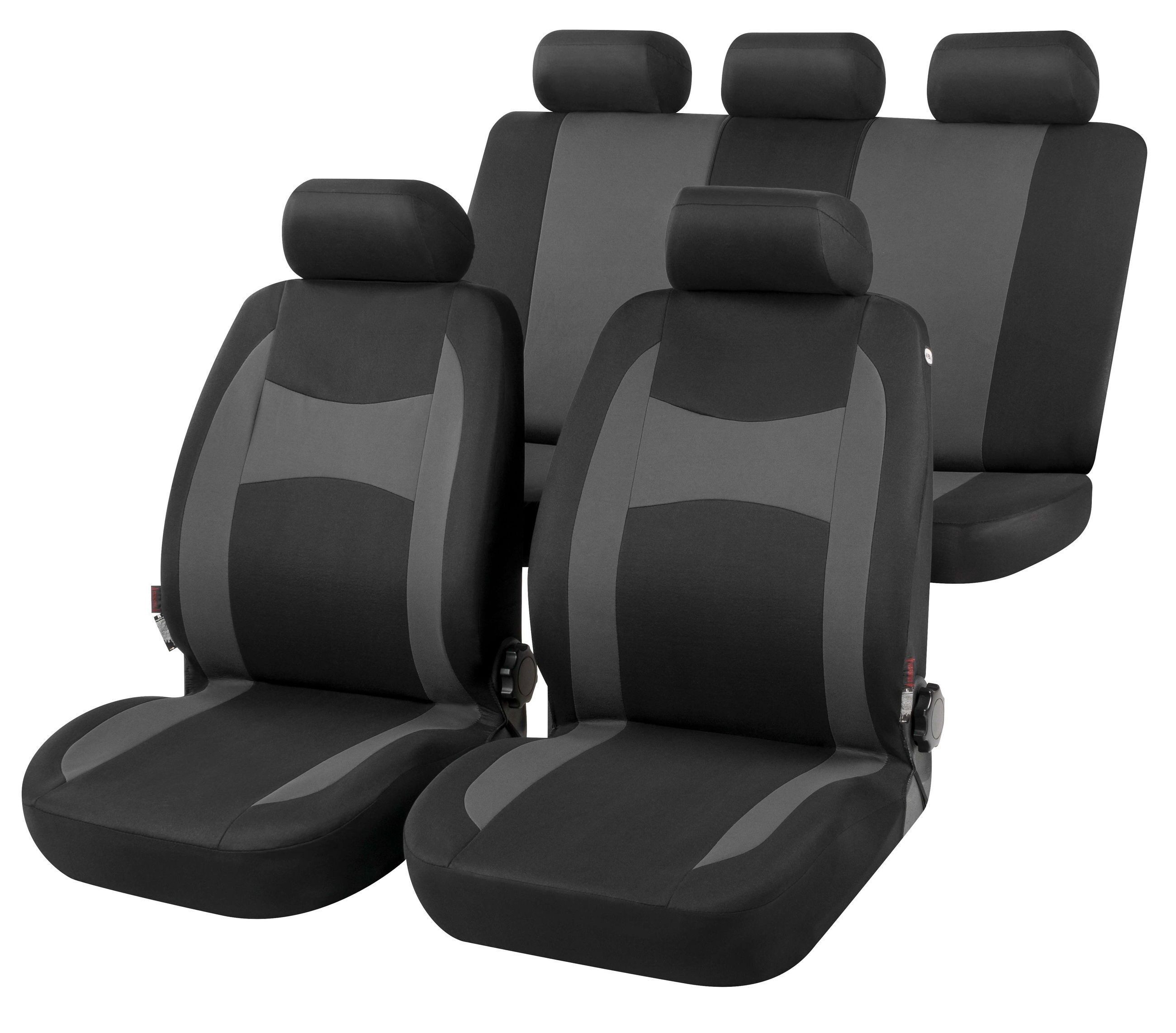 CarComfort Autositzbezug Autositzbezug Fairmont grau, 2 Vordersitzbezüge 1tlg, 1 Rücksitzbezug 4tlg, 5 Kopfstützenbezüge, 11-tlg.