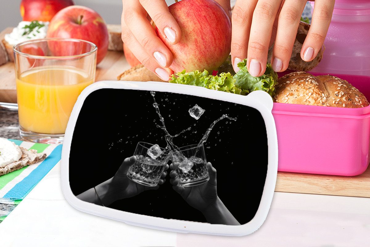 MuchoWow Lunchbox Whiskygläser - Eis - Spritzer - Schwarz, Kunststoff, (2-tlg), Brotdosen, Lunch Box, Brotbox für Kinder und Erwachsene