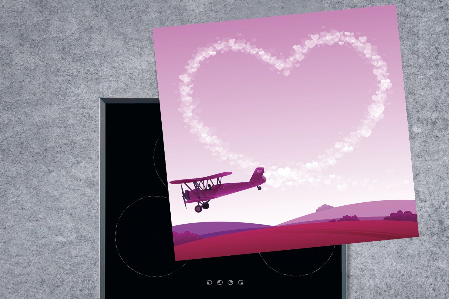 Illustration tlg), rosa MuchoWow in Flugzeugs Himmel, Vinyl, cm, küche Eine einem Arbeitsplatte eines Herdblende-/Abdeckplatte (1 78x78 Ceranfeldabdeckung, für