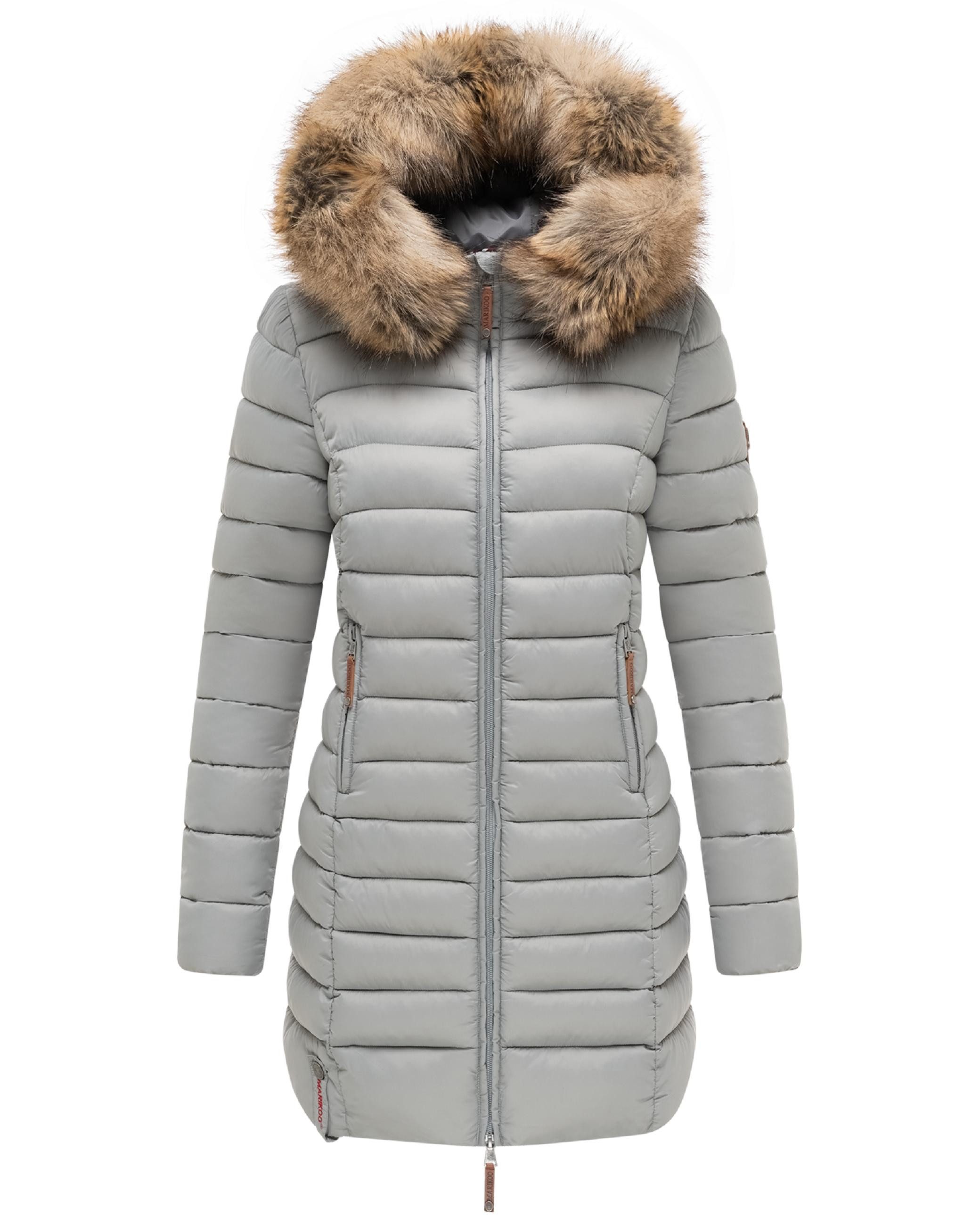 Marikoo Wintermantel Rose-Stepp zeitloser Winterparka mit großer Kunstfellkapuze