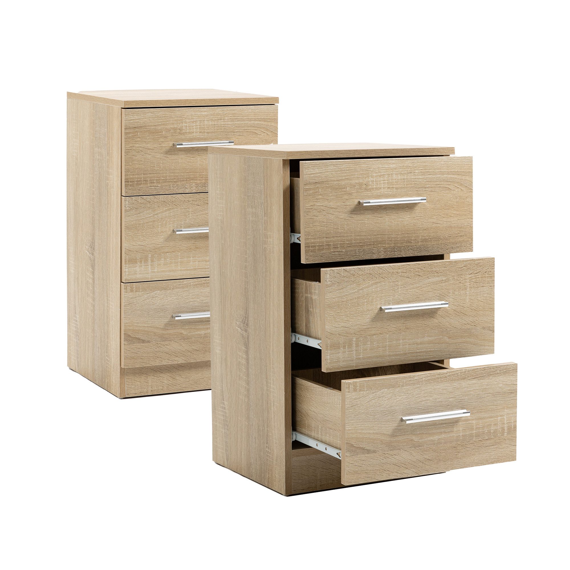 Nachttisch Nachttische 2er Set aus Spanplatte, mit 3 Schubladen Nachtschrank