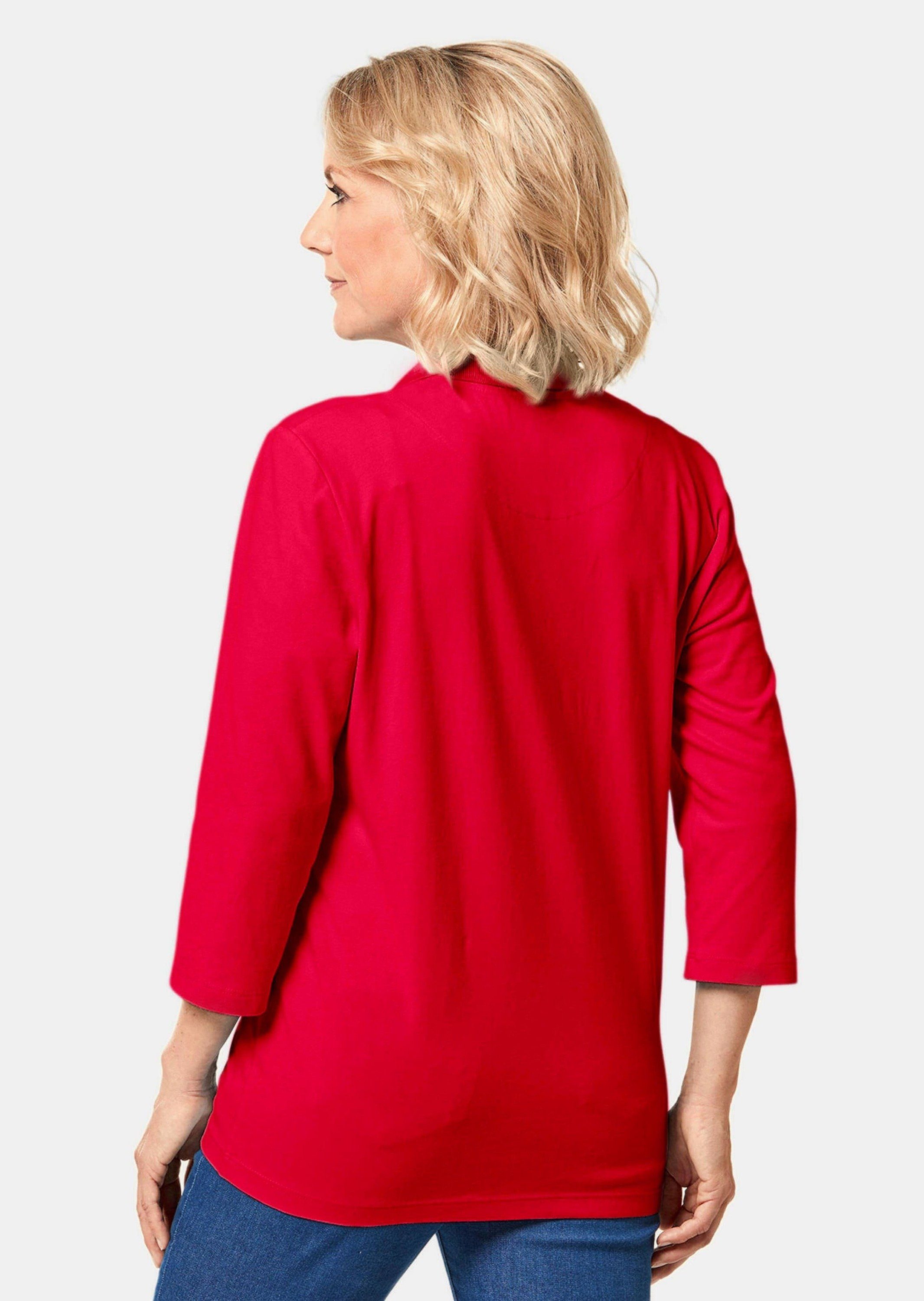 GOLDNER Poloshirt Baumwollshirt mit Glanzakzenten Stilvolles Jerseyshirt mit Polokragen, Knopfleiste und 3/4-Arm