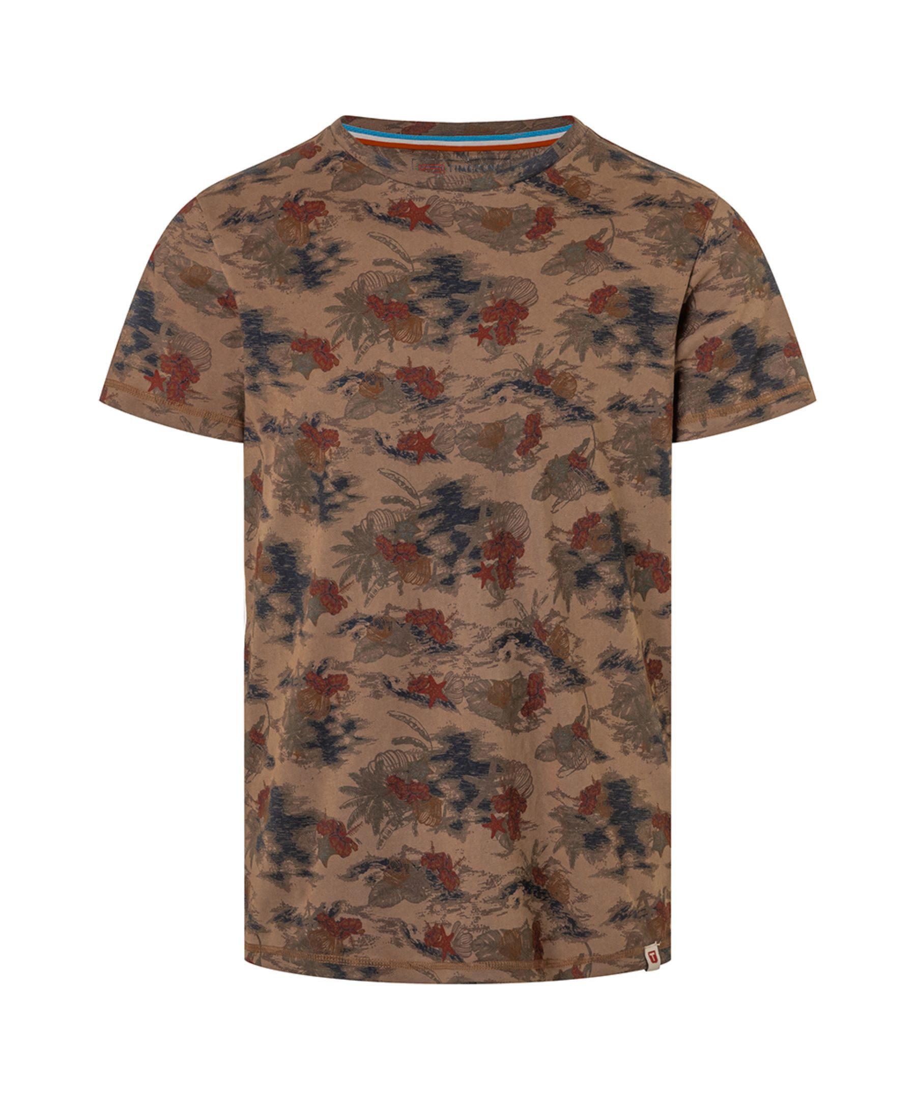 TIMEZONE T-Shirt T-Shirt Florales Muster Rundhals Regular für Herren (1-tlg) Baumwolle Normal Fit Rundhals Kurzarm Geblümt atmungsaktiv