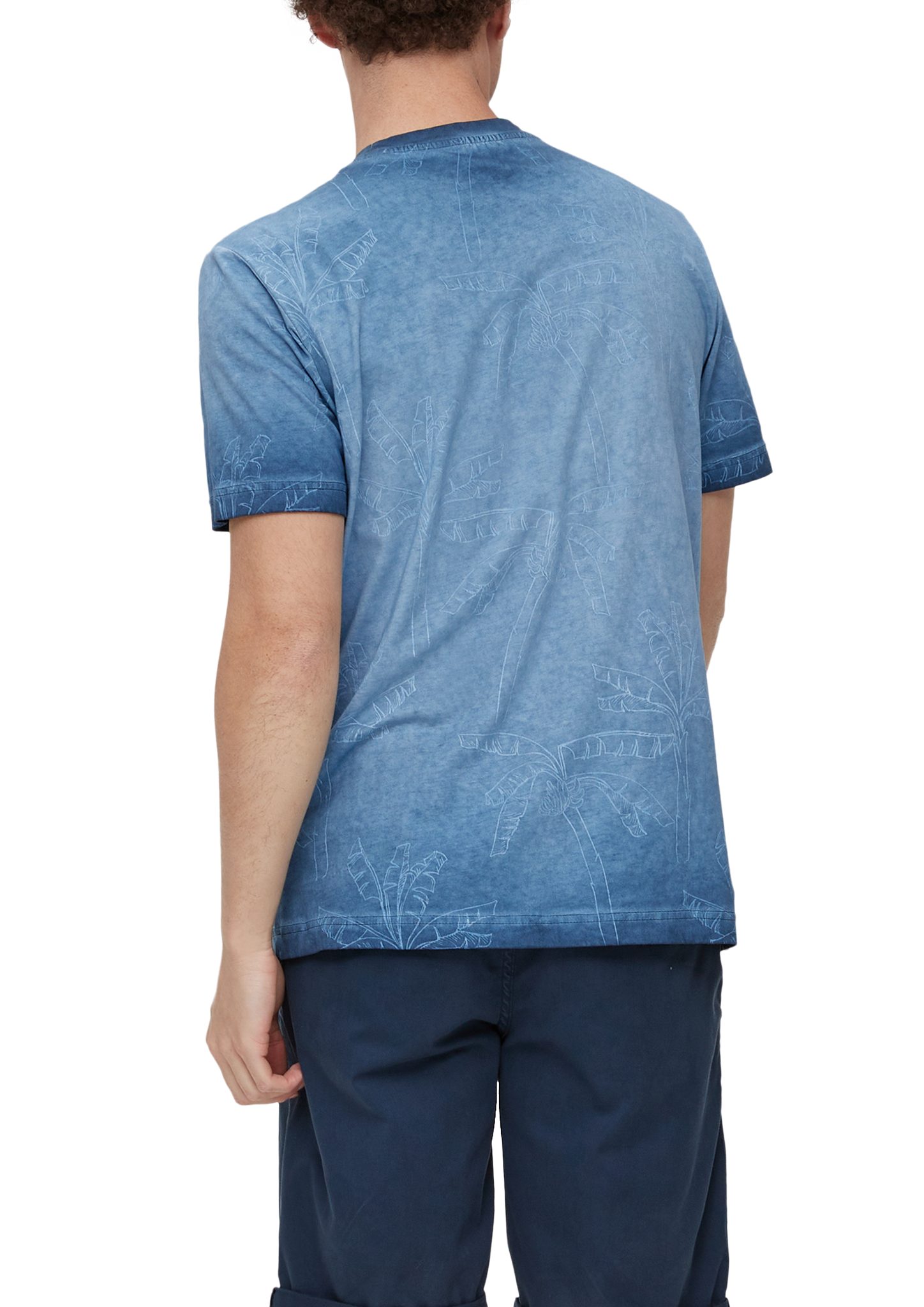 Kurzarmshirt tiefblau reiner aus QS T-Shirt Baumwolle