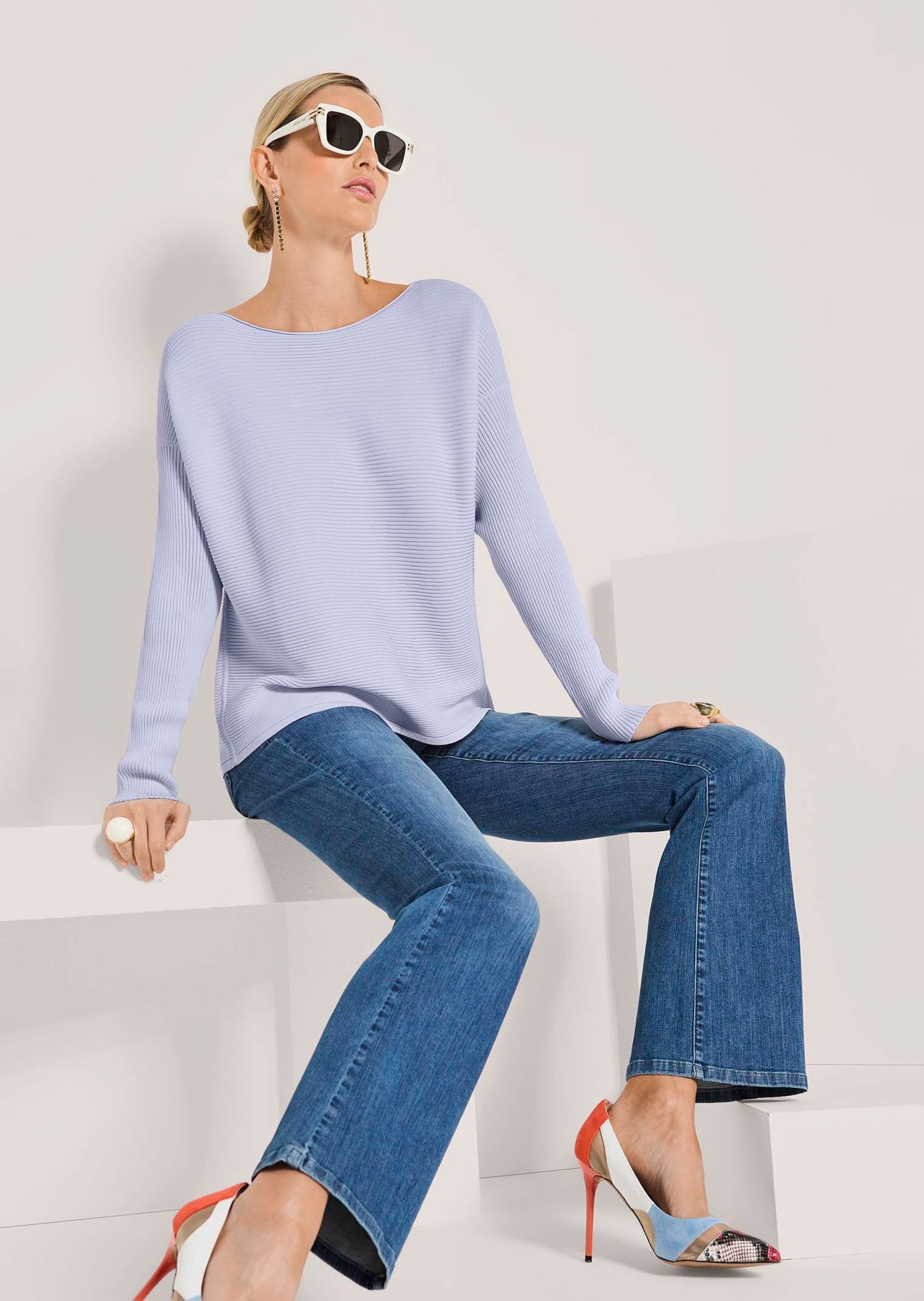 MADELEINE Strickpullover Lässiger Oversized-Pullover mit U-Boot-Ausschnitt Rippstrickpullover mit überschnittenen Schultern und Langarm