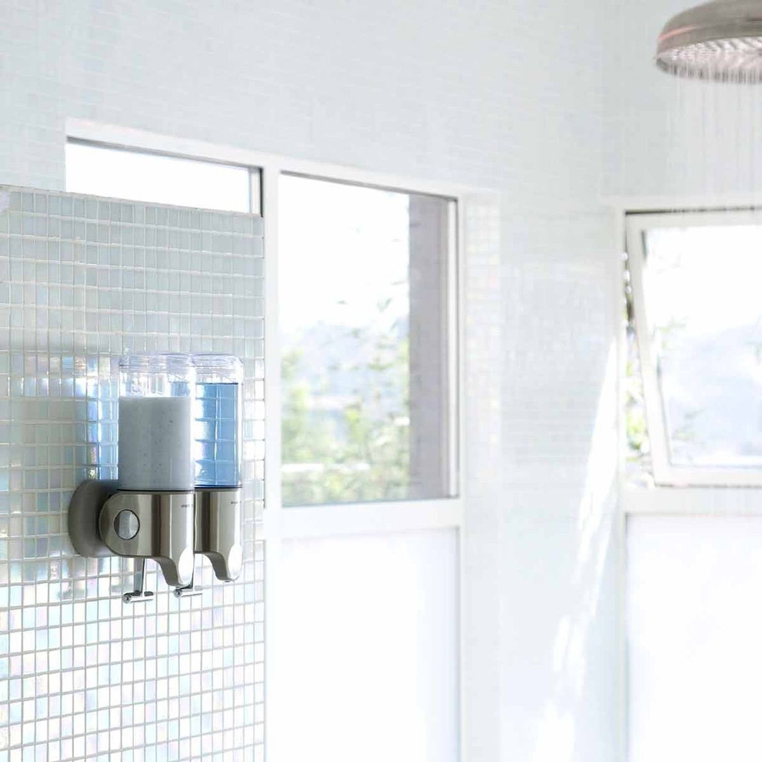 simplehuman Seifenspender Doppel-Spender mit Wandhalterung 444 ml Edelstahl