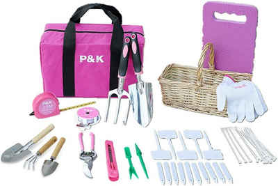 P & K Gartenpflege-Set 49 teiliges Gartenwerkzeugset mit Korb und Tasche
