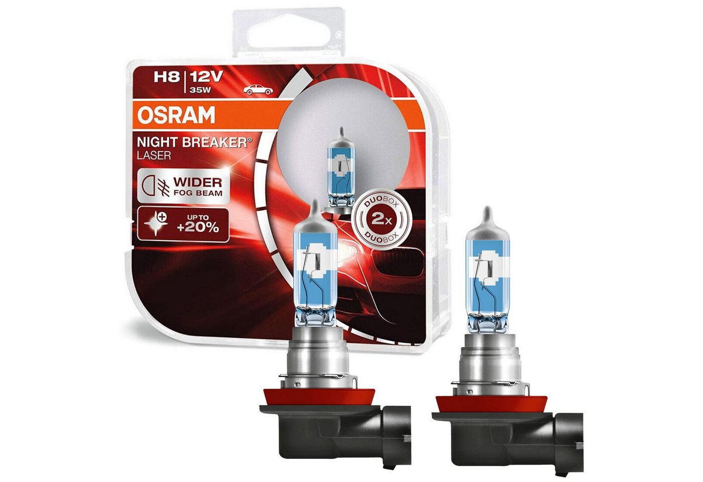 Osram KFZ-Ersatzleuchte 2x Osram H8 Night-Breaker Laser 12V 35W, 2 St., Kaltweiß, Duo Box PGJ19-1 Xenon Look Effekt Halogen-Birnen Scheinwerfer-Lampe