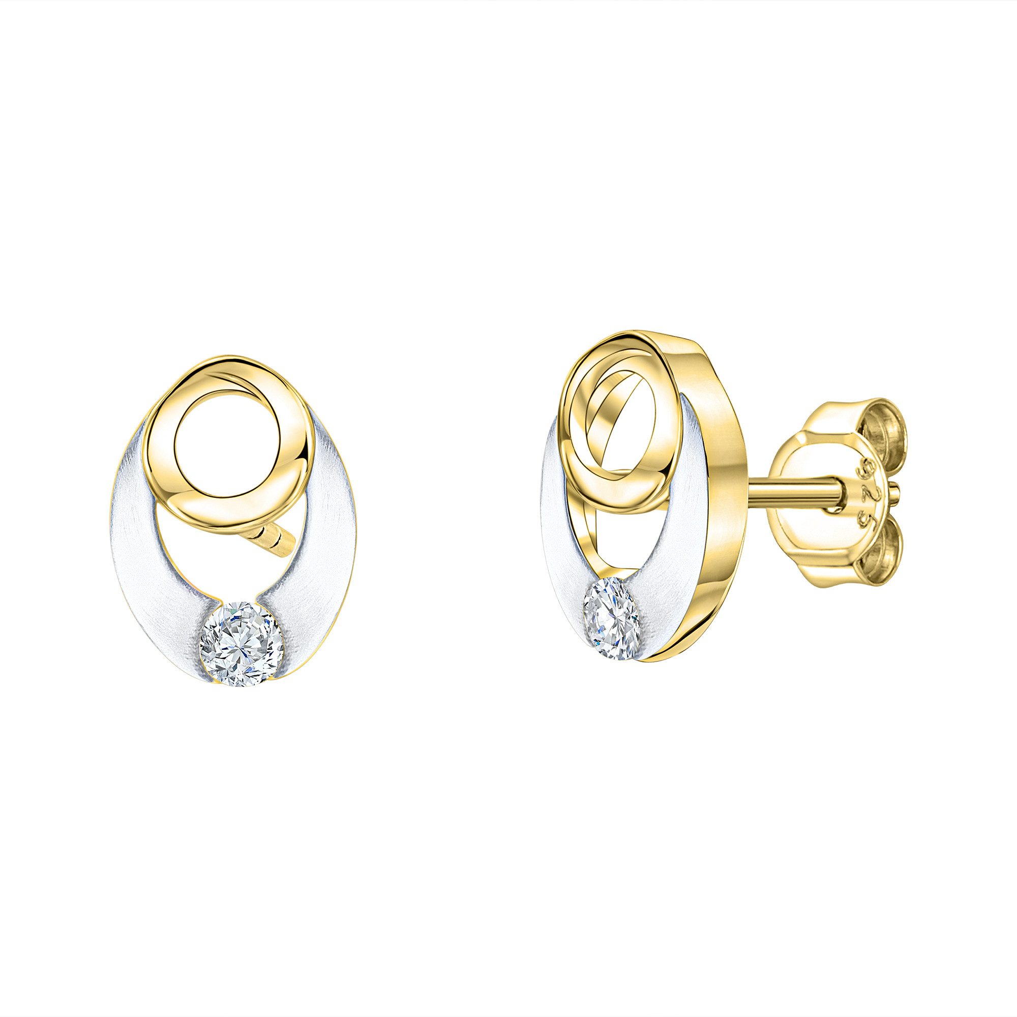 Paar Ohrstecker 375/- Gelbgold bicolor Zirkonia