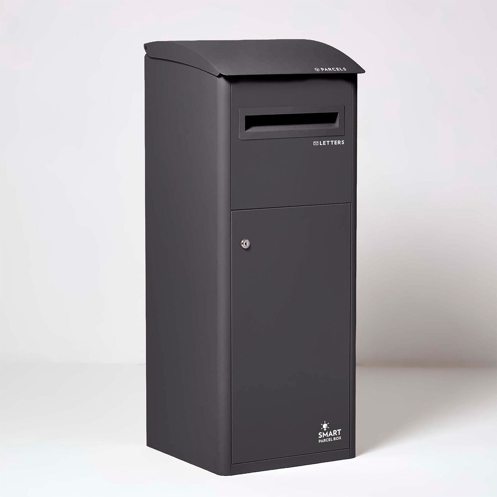 Smart Parcel Box Paketbriefkasten Extra großer Paketbriefkasten mit Schrägdach, Entnahme vorne, schwarz