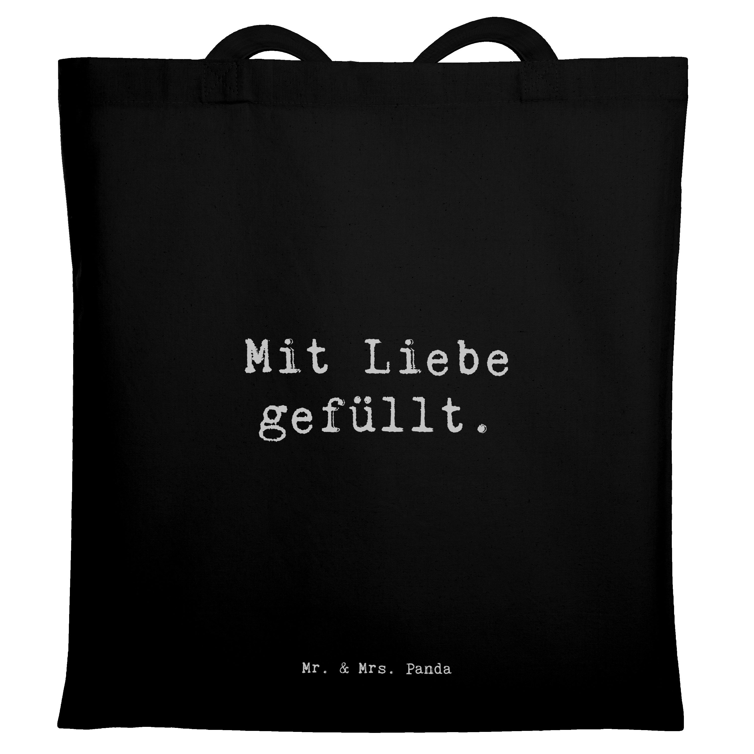 Mr. & Mrs. Panda Tragetasche Spruch Mit Liebe gefüllt. - Schwarz - Geschenk, Tragetasche, Mr. & Mr (1-tlg)