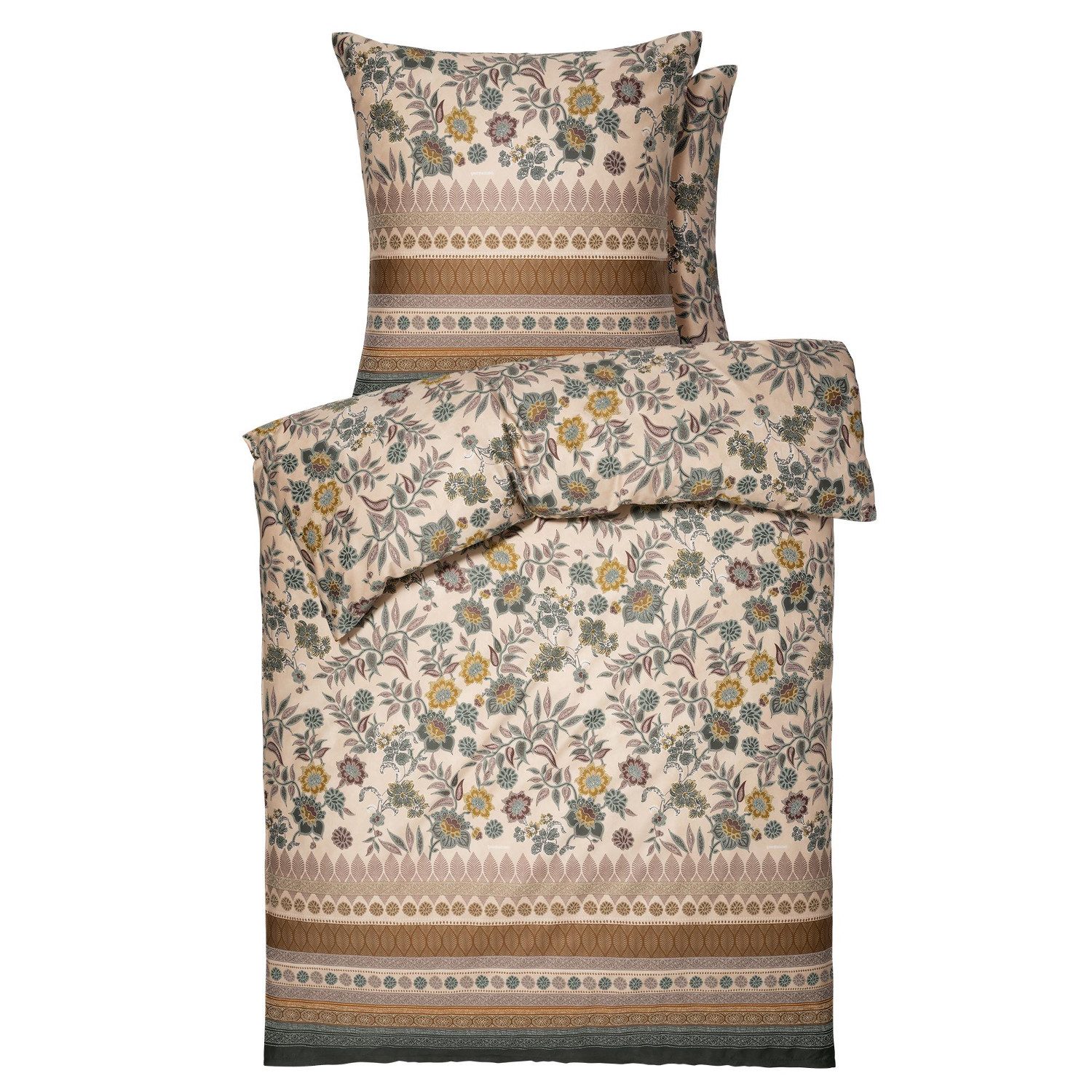 Bassetti Bettwäsche Bettwäsche Bassetti Mako Satin Varigotti V1 grün 135x200, Mako Satin, 2 teilig, 100% Baumwolle (Premium Mako Satin)