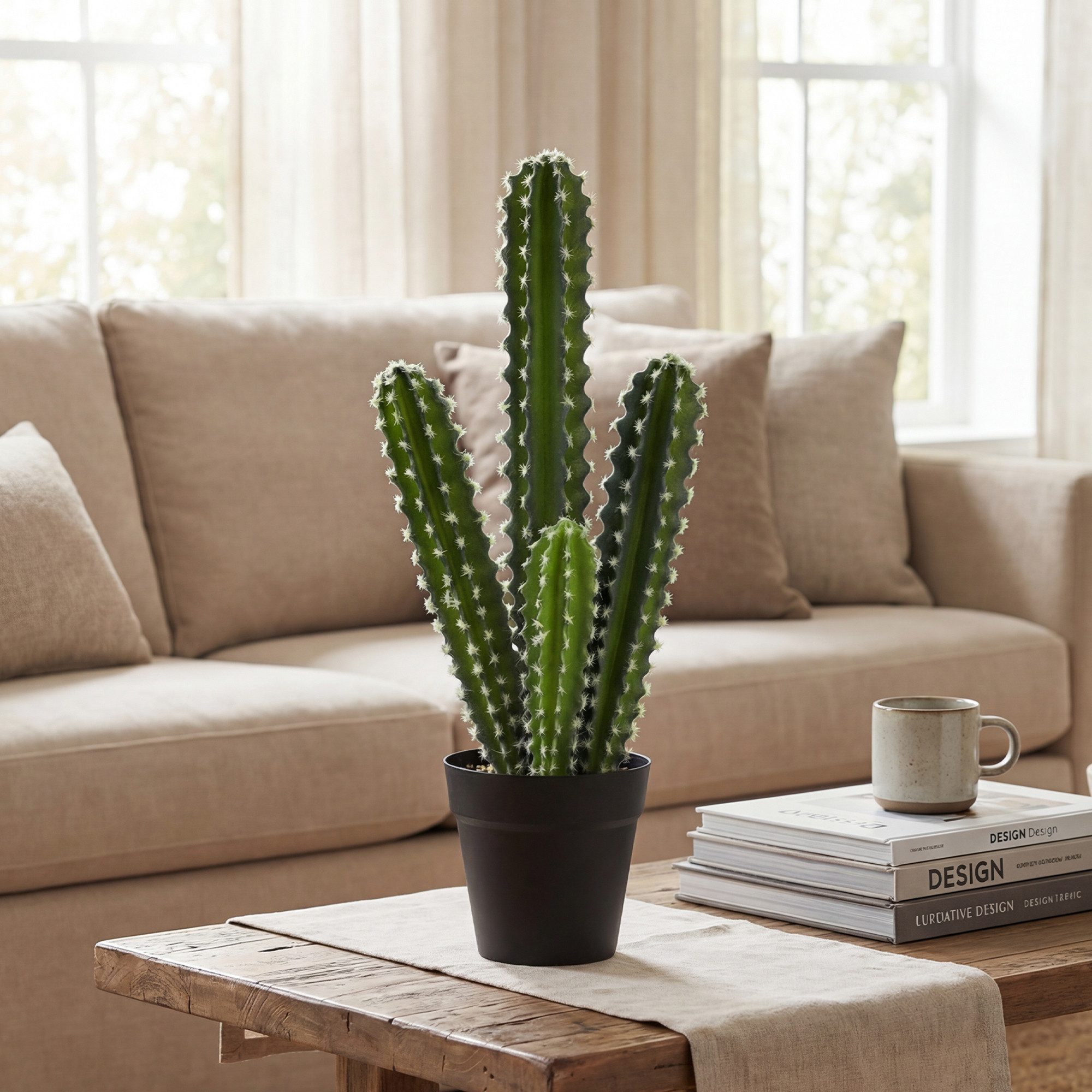 Kunstpflanze Pflanzen künstliche Pflanzen im Topf,Säulenkaktus,Fake Plant Kaktus, HOMCOM, Höhe 53 cm, für Zuhause, Büro, Einweihungsgeschenke, Dekoration