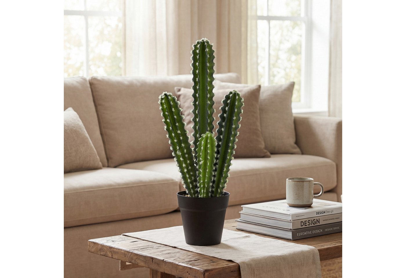 Kunstpflanze Pflanzen künstliche Pflanzen im Topf,Säulenkaktus,Fake Plant Kaktus, HOMCOM, Höhe 53 cm, für Zuhause, Büro, Einweihungsgeschenke, Dekoration