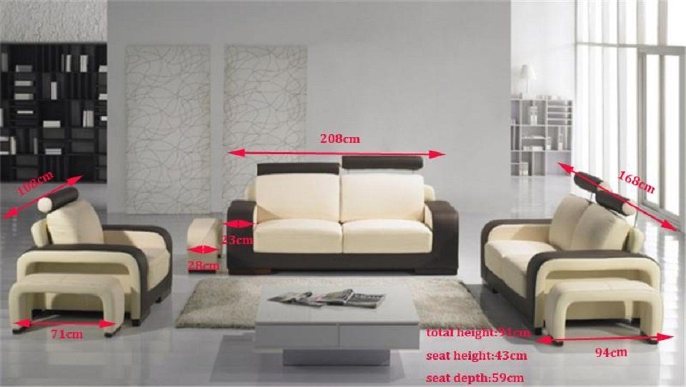 Zweisitzer mit Sofas Beige Hocker, Couch 2 Sitzer JVmoebel Sofa Europe Polster in Couchen Made Sofa