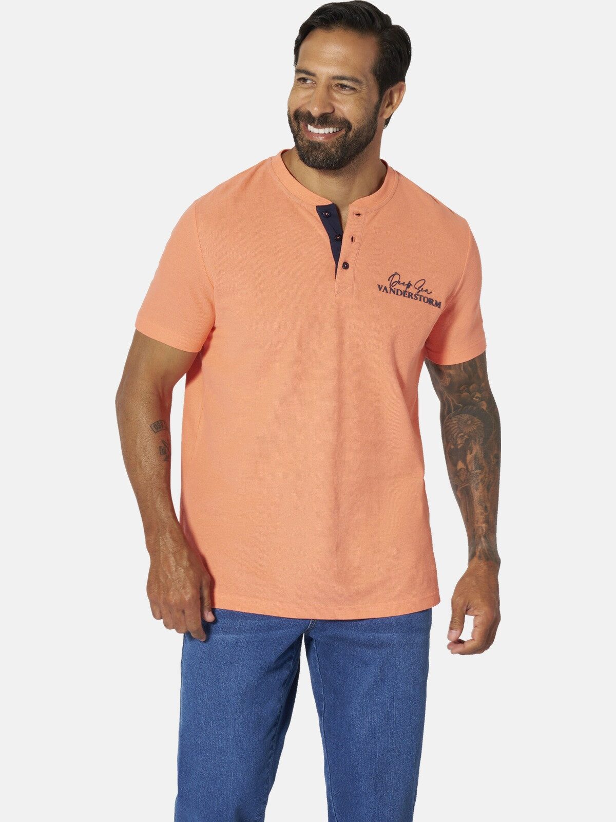 Jan Vanderstorm T-Shirt GORTAN mit Knopfleiste & Aufdruck