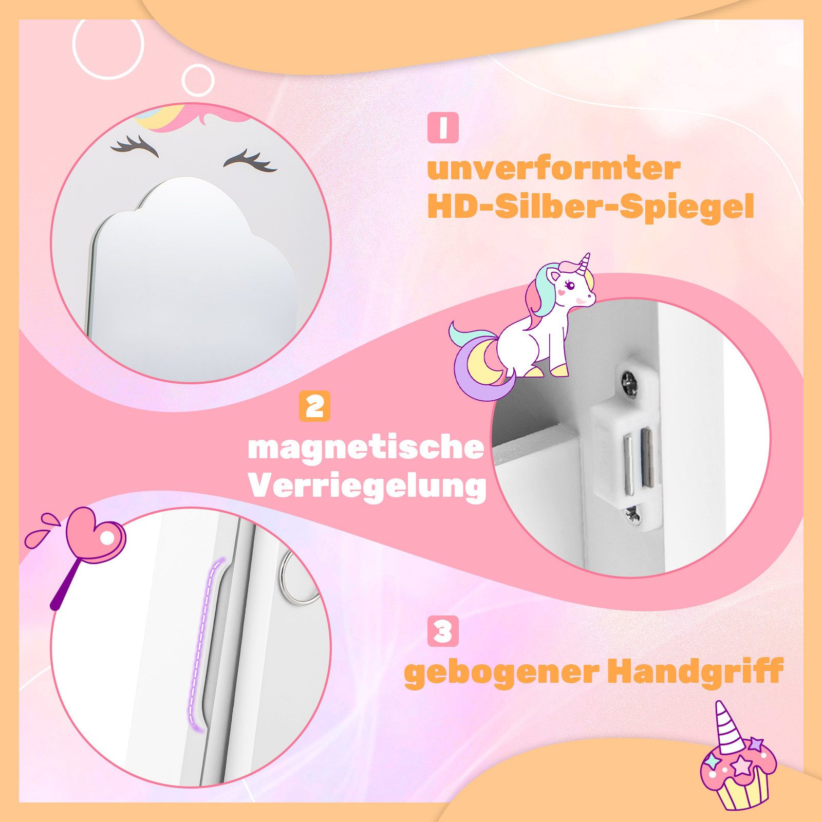 COSTWAY Schmuckschrank Kinder Spiegelschrank mit Aufbewahrunskorb günstig online kaufen