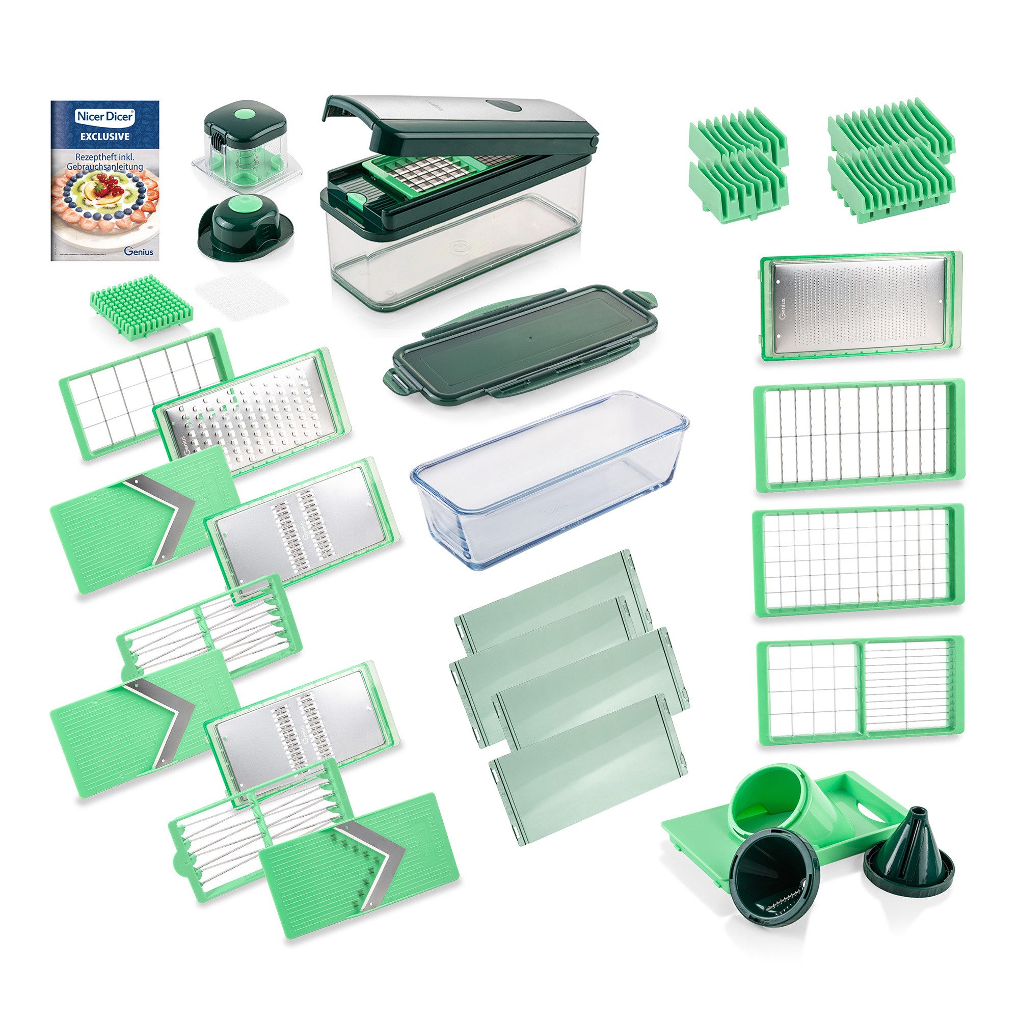 Genius Gemüseschneider Nicer Dicer Exclusive 30 tlg Gemüseschneider & Gemüse Hobel, Extra scharfe Edelstahl-Klingen, Multifunktional