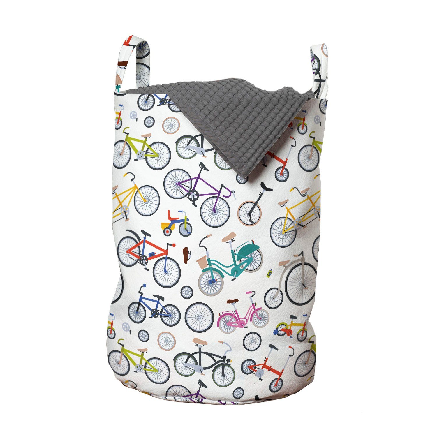 Abakuhaus Wäschesäckchen Wäschekorb mit Griffen Kordelzugverschluss für Waschsalons, Fahrrad Retro bunte Fahrräder