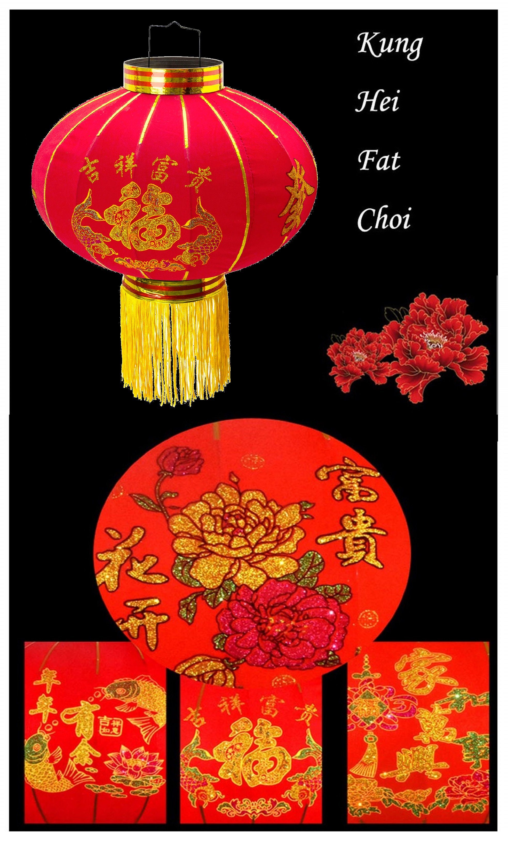 TRANGO Lampion, LT400-01 chinesische Laterne *LUCK* Pendelleuchte, 40cm Durchmesser aus Stoff mit Glück Zeichen für Innen & Außen I Rote Laterne I Glück Laterne I Chinese New Year Lantern, Rote Lampion Leuchte, Hochzeit Laterne, Party Laterne