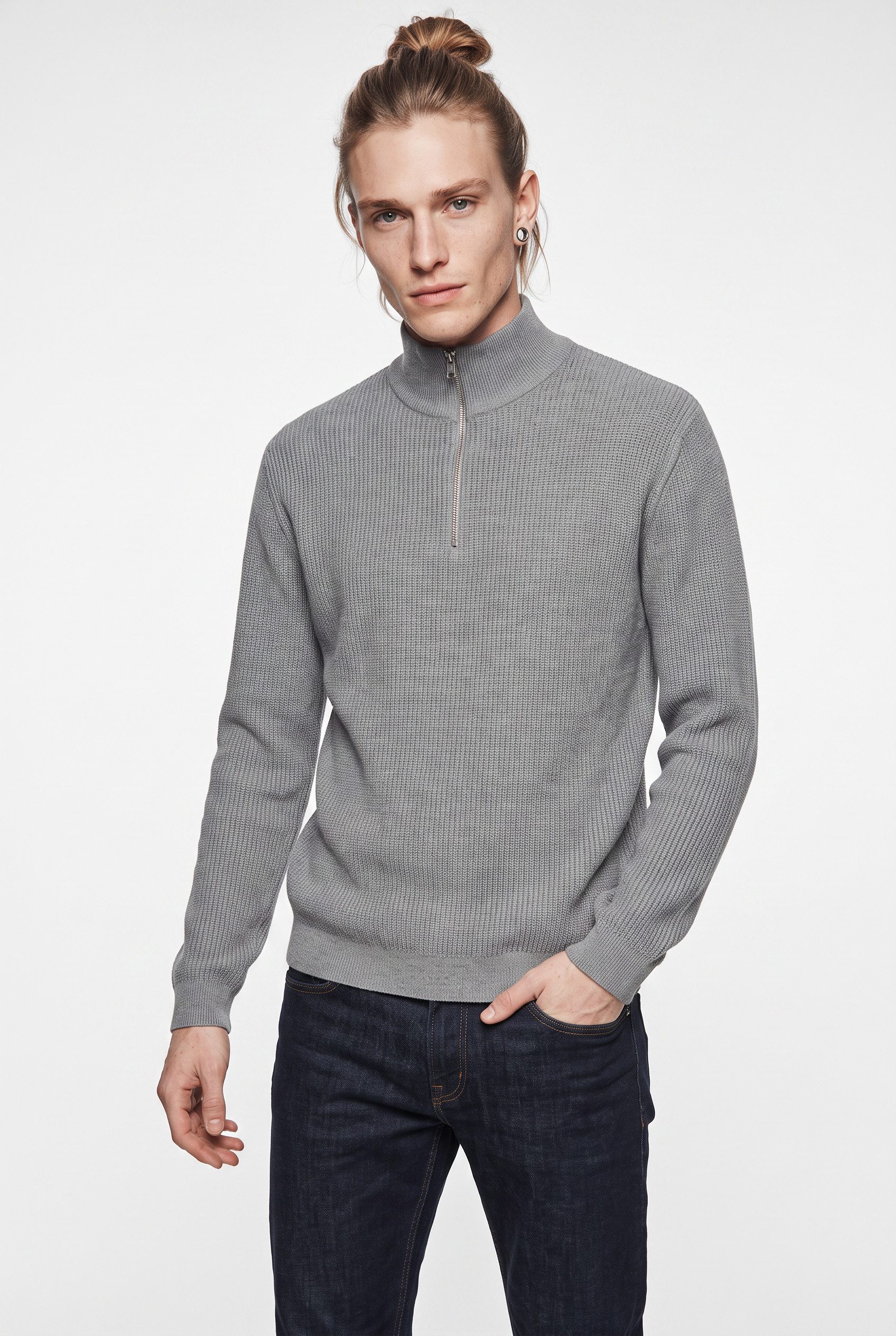 Jack & Jones Troyer JPRBLACONNOR KNIT HALF ZIP Baumwolle, regular fit