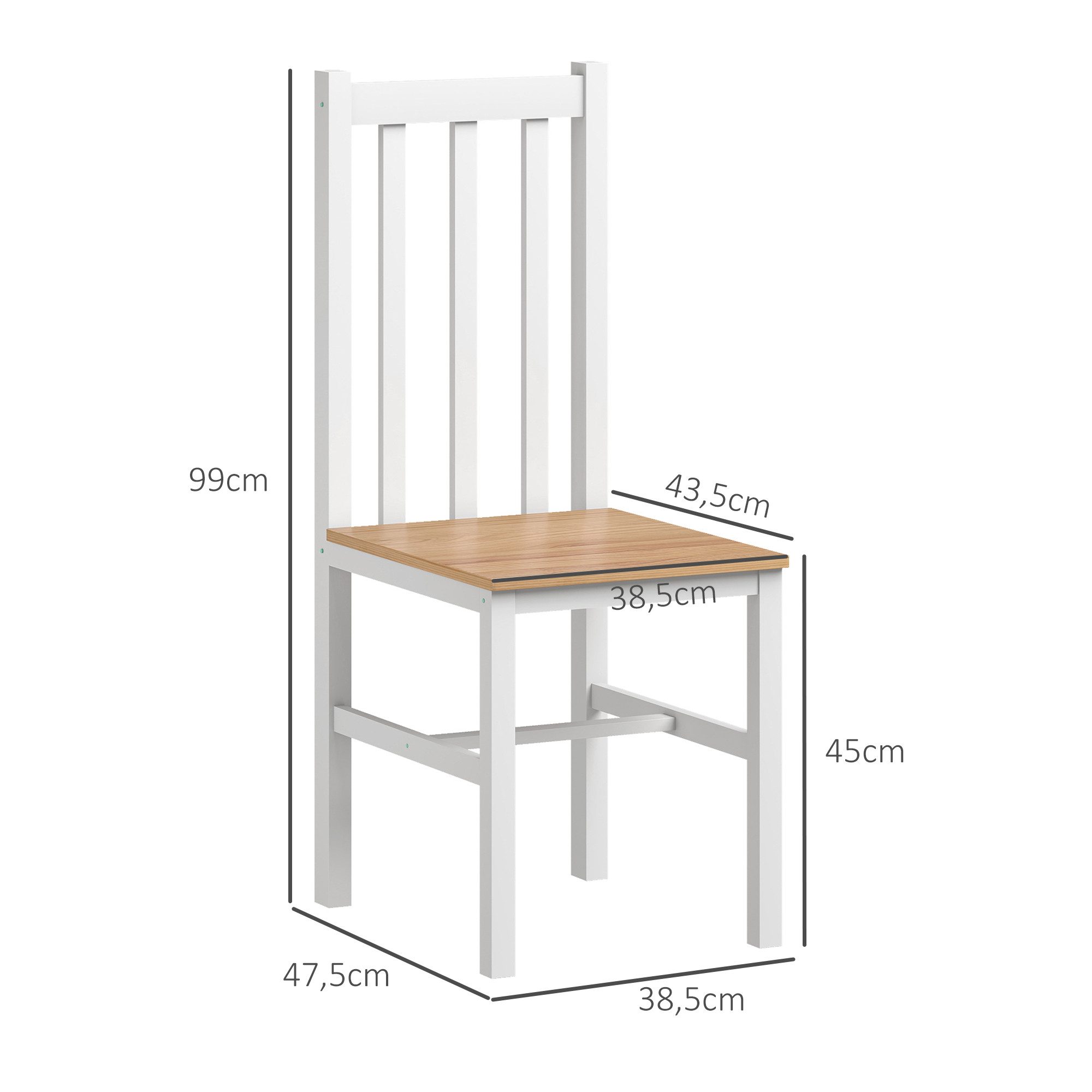 HOMCOM Esszimmerstuhl Essstuhl, Wohnzimmerstuhl mit Rückenlehne, belastbar bis 120 kg (Wohnzimmerstuhl, 4 St), für Esstisch, Natur
