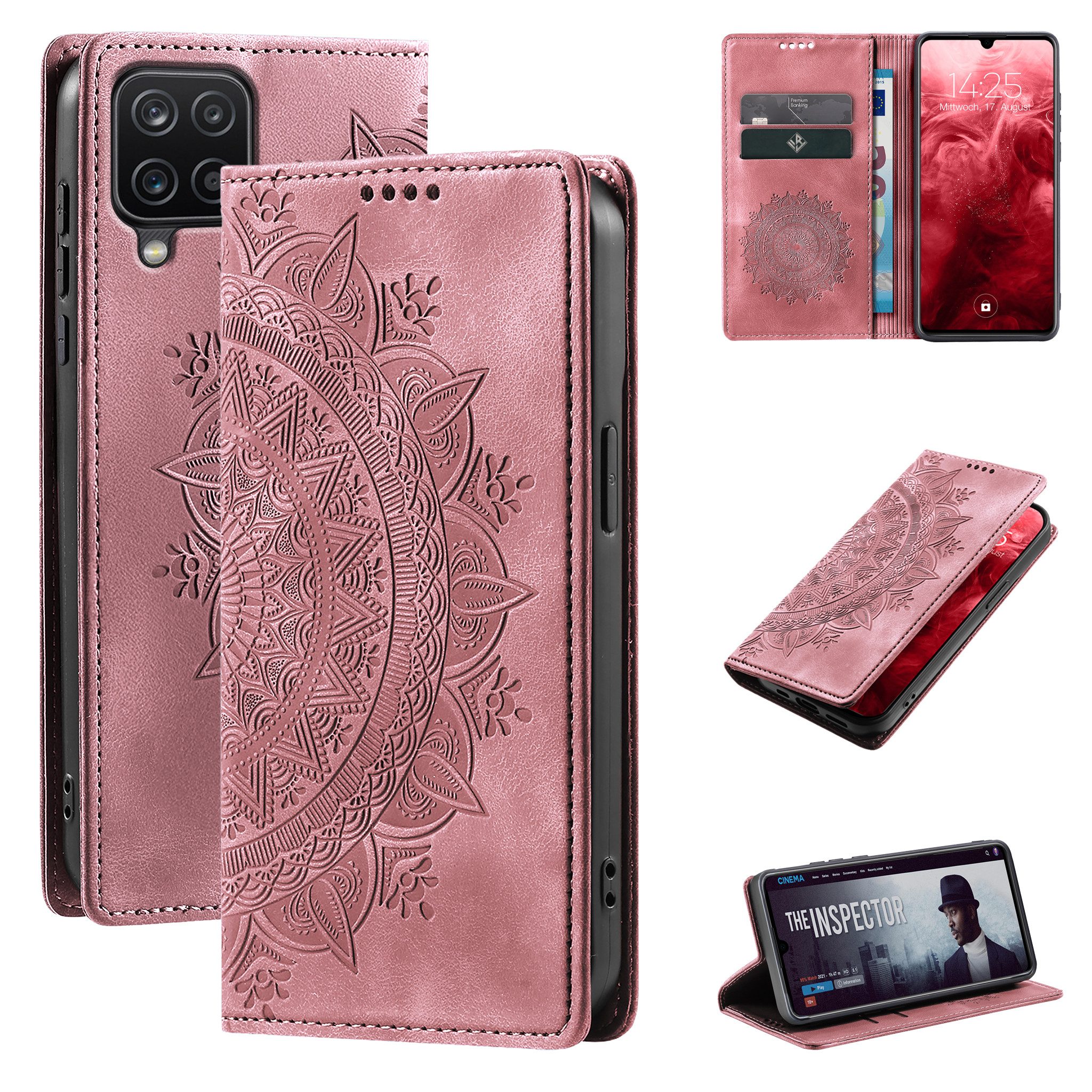 Tec-Expert Handyhülle Mandala Hülle Cover für Samsung Galaxy A12 6.5 Zoll, 6.5", Klapphülle Case Tasche mit Kartenfächern und RFID Schutz