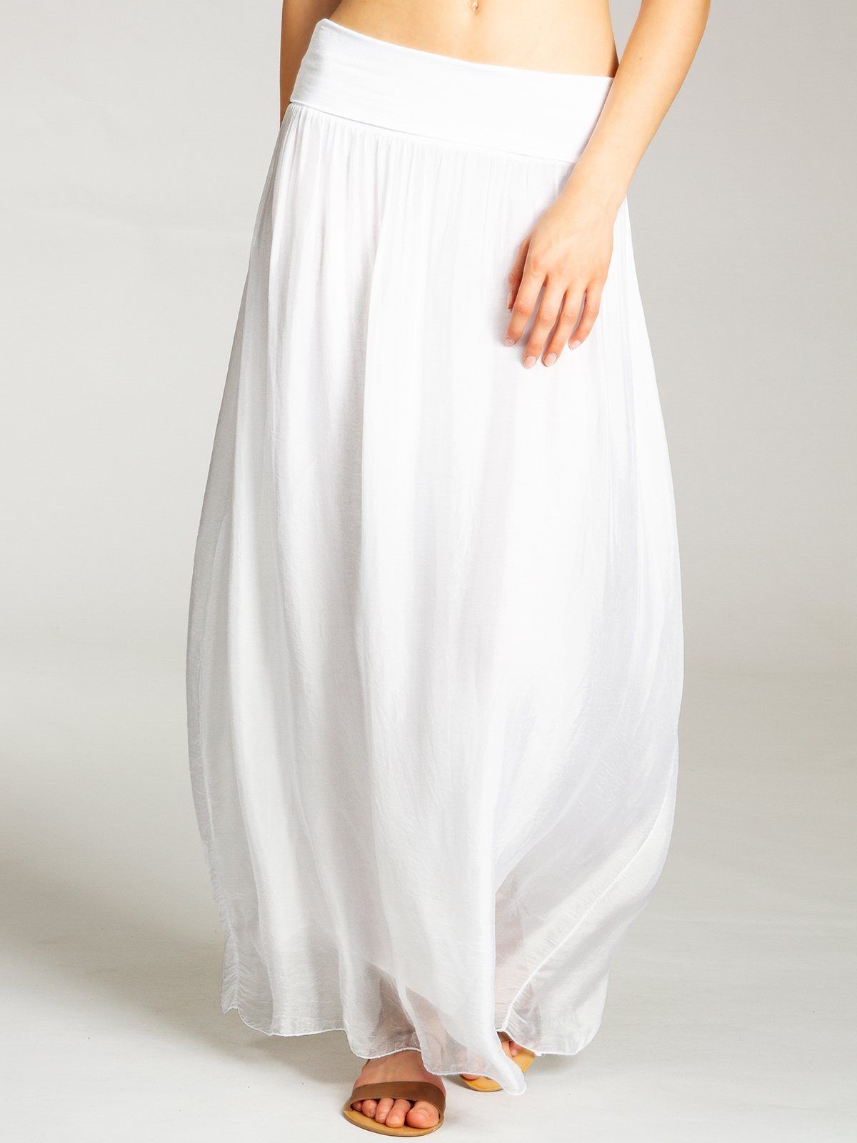 Caspar Faltenrock RO025 eleganter leichter Damen Sommer Rock mit Seidenanteil mit figurfreundlichem Stretch Bund - Made in Italy