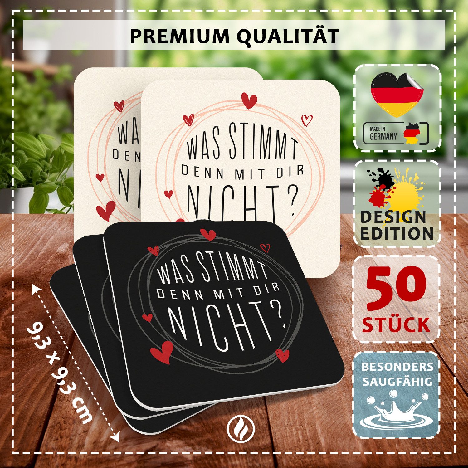 Funke & Brand Bierdeckel "Was stimmt denn mit dir nicht?" - 50 Stück - Witziges Design