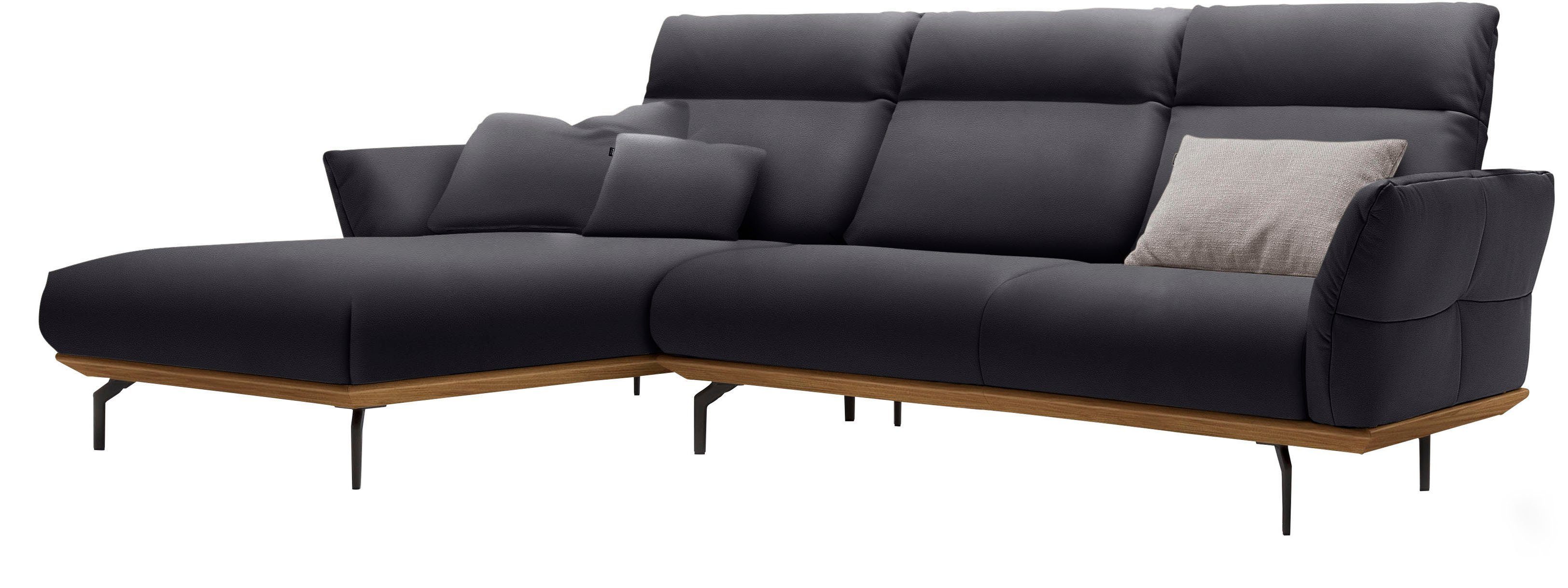 Ecksofa hülsta Breite sofa Umbragrau, Winkelfüße Sockel in Nussbaum, 298 cm hs.460, in