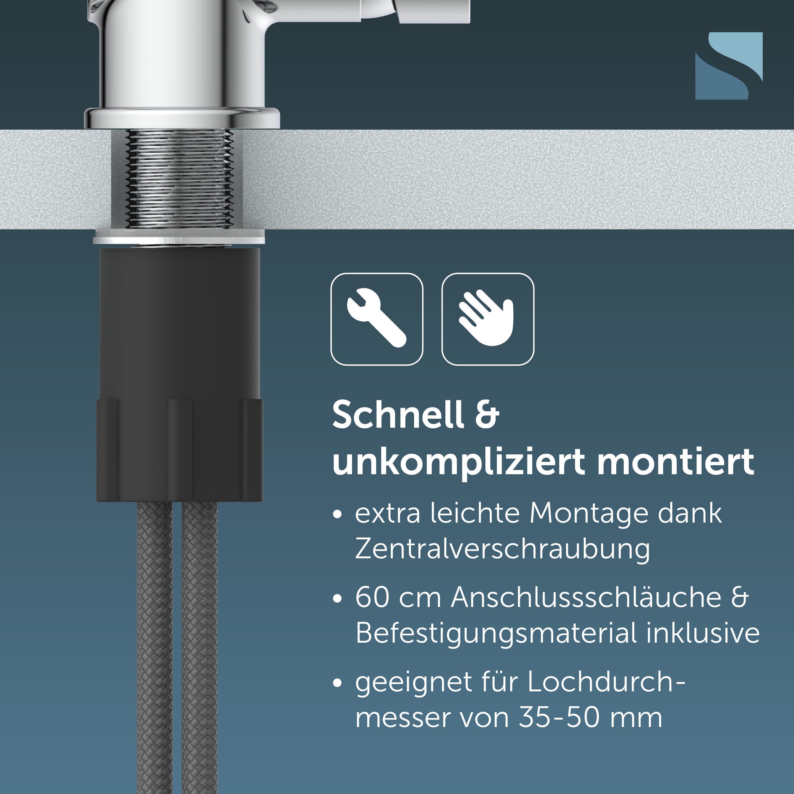 Schütte Spültischarmatur RIO Schütte Küchenarmatur, L-Form, Edelstahl, Cold-Start, schwenkbar, Edelstahl