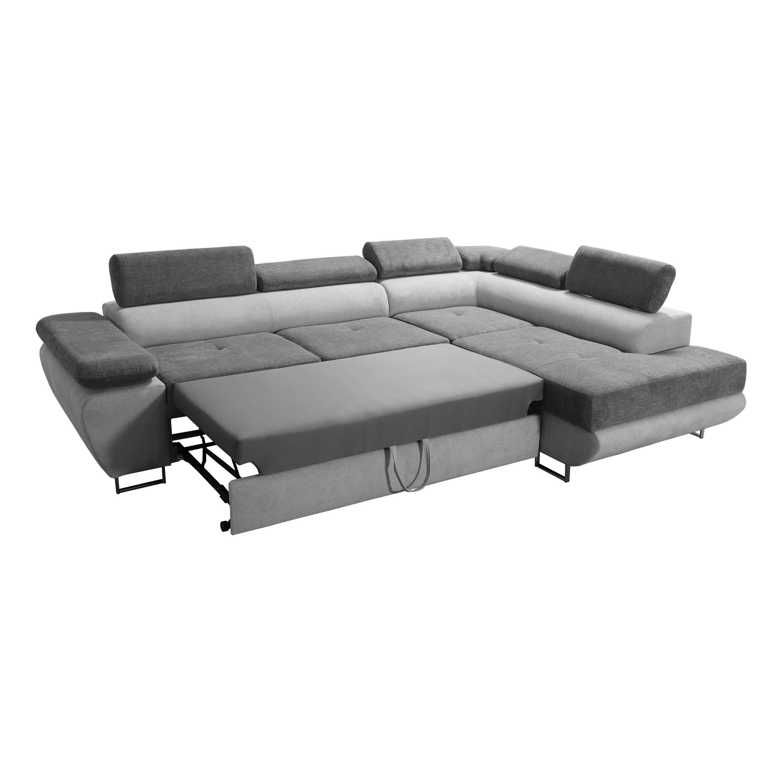 SILVER+ANTHRACITE Schlaffunktion Ecksofa Wenus Premium robin Kopfstützen Verstellbare Bettkasten Sofa