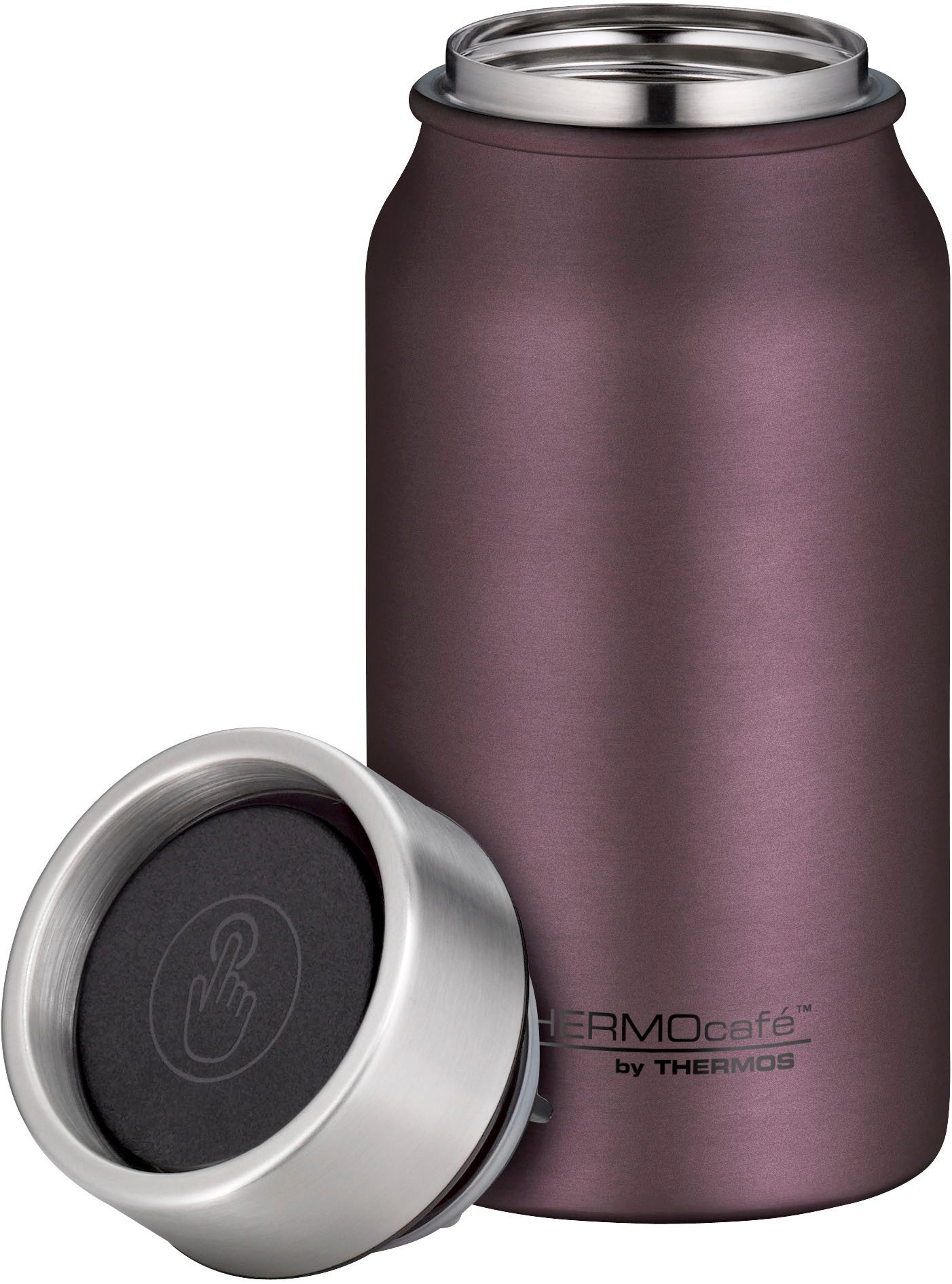 THERMOcafé Thermobecher TC DRINKING MUG, absolut dicht, spülmaschinenfest, 1-tlg., Edelstahl, Kunststoff, Silikon, 0,35l, 8h heiß & 16h kalt, zerlegbares Push Button Lid
