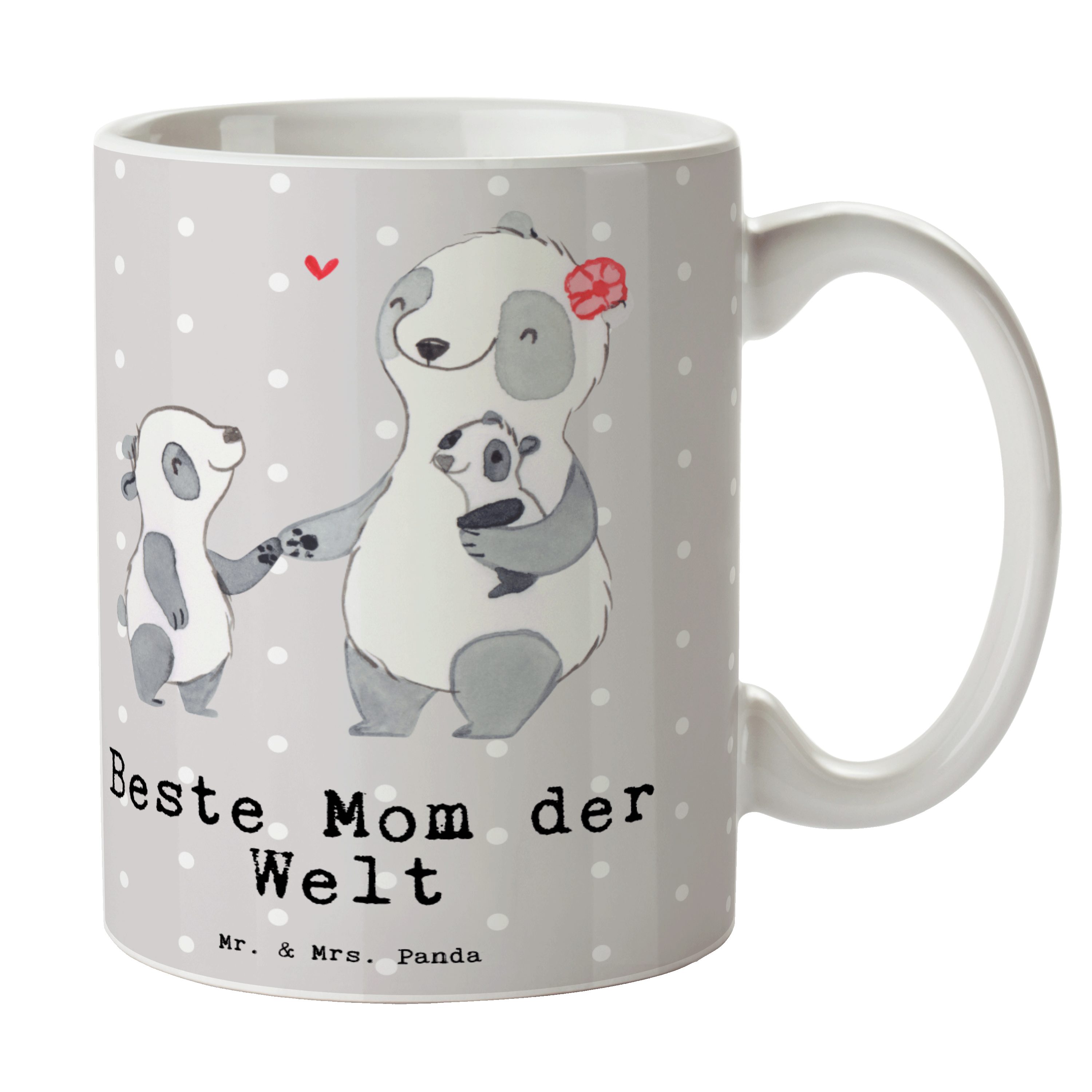 Mr. & Mrs. Panda Tasse Panda Beste Mom der Welt - Grau Pastell - Geschenk, Tee, Beste Mama, Keramik