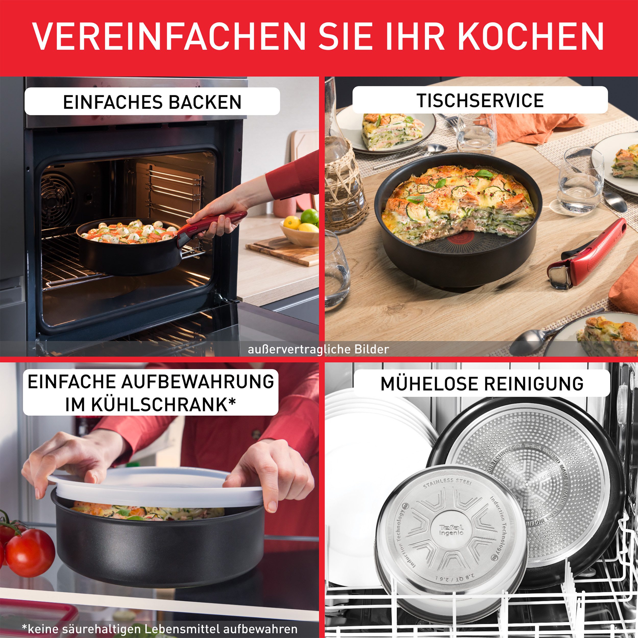 Tefal Pfannen-Set Ingenio Intens' Ceram, Aluminium (Set, 3-tlg), abnehmbarer Griff, Thermo-Signal, Induktion, made in France – Bild 4 von 5