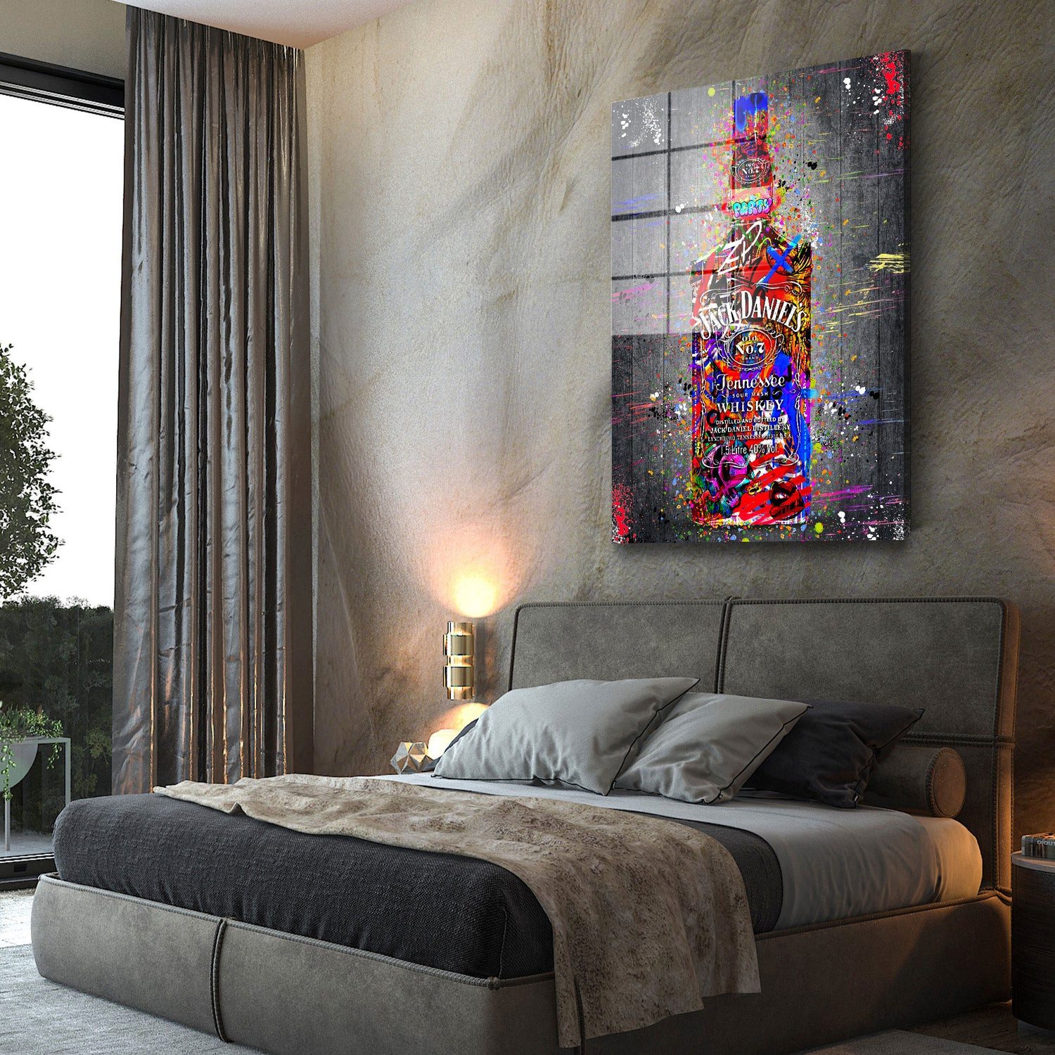 Artedinoi Acrylglasbild Street Art Jack Whisky Acrylglas Wandbild Bild Wanddeko Wohnzimmer XL