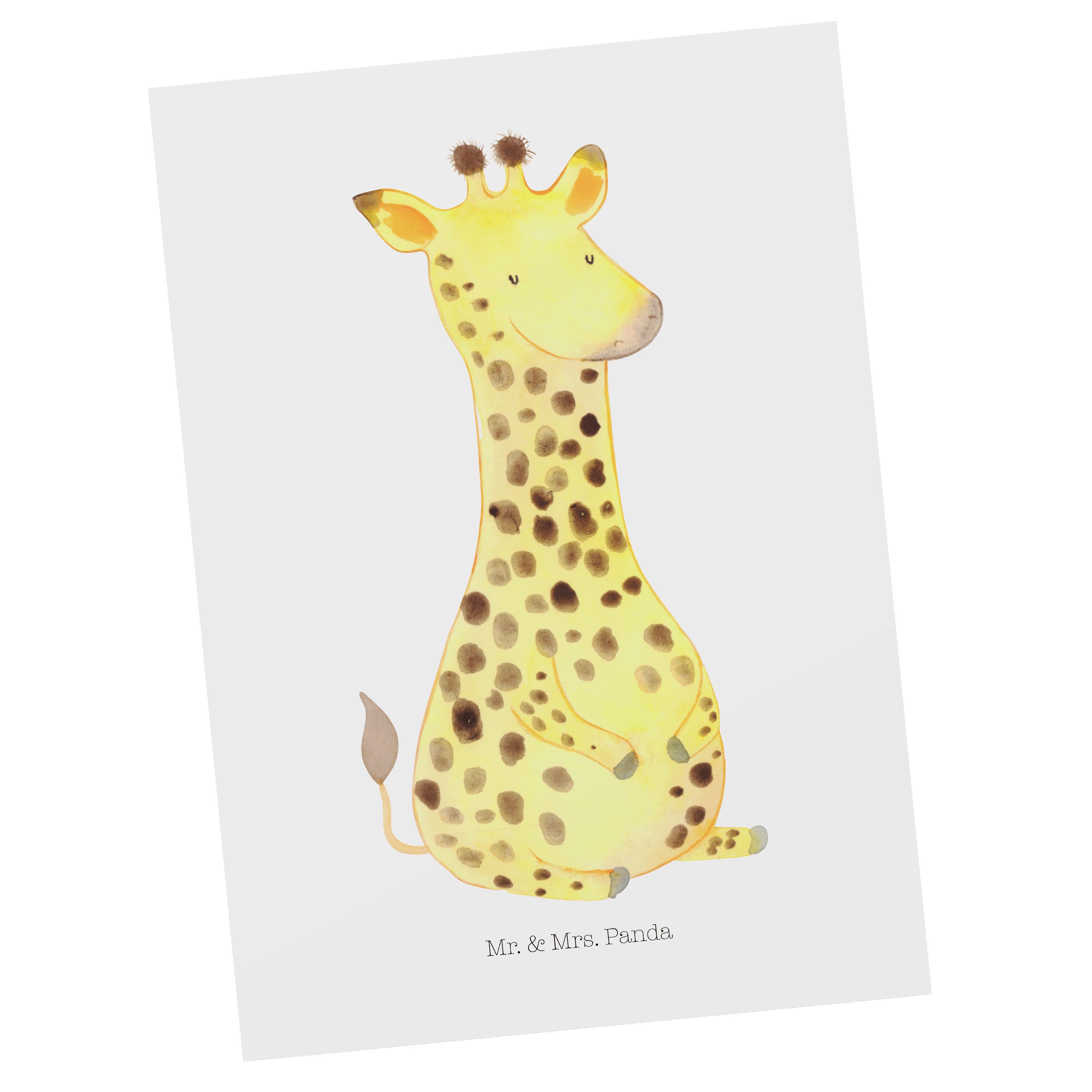 Mr. & Mrs. Panda Postkarte Giraffe Zufrieden - Weiß - Geschenk, Karte, Abenteuer, Einladungskart