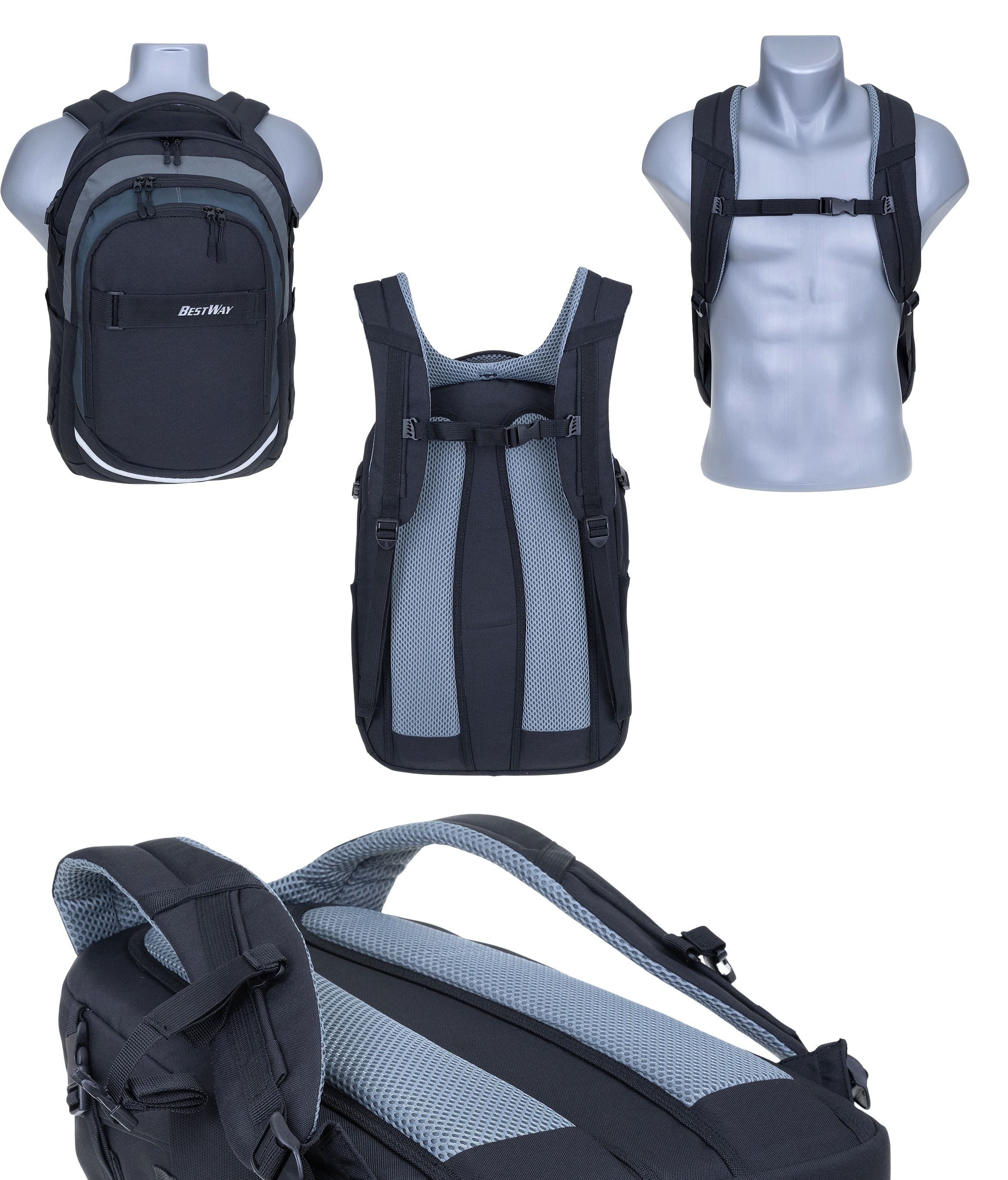 BESTWAY Schulrucksack Jungen Schulrucksackset Rucksack Evolution Air 40177 (Set, Sportbeutel, Mäppchen, Mäppchenfüllung, Farbkasten, Flasche), Schultasche Daypa – Bild 4 von 5