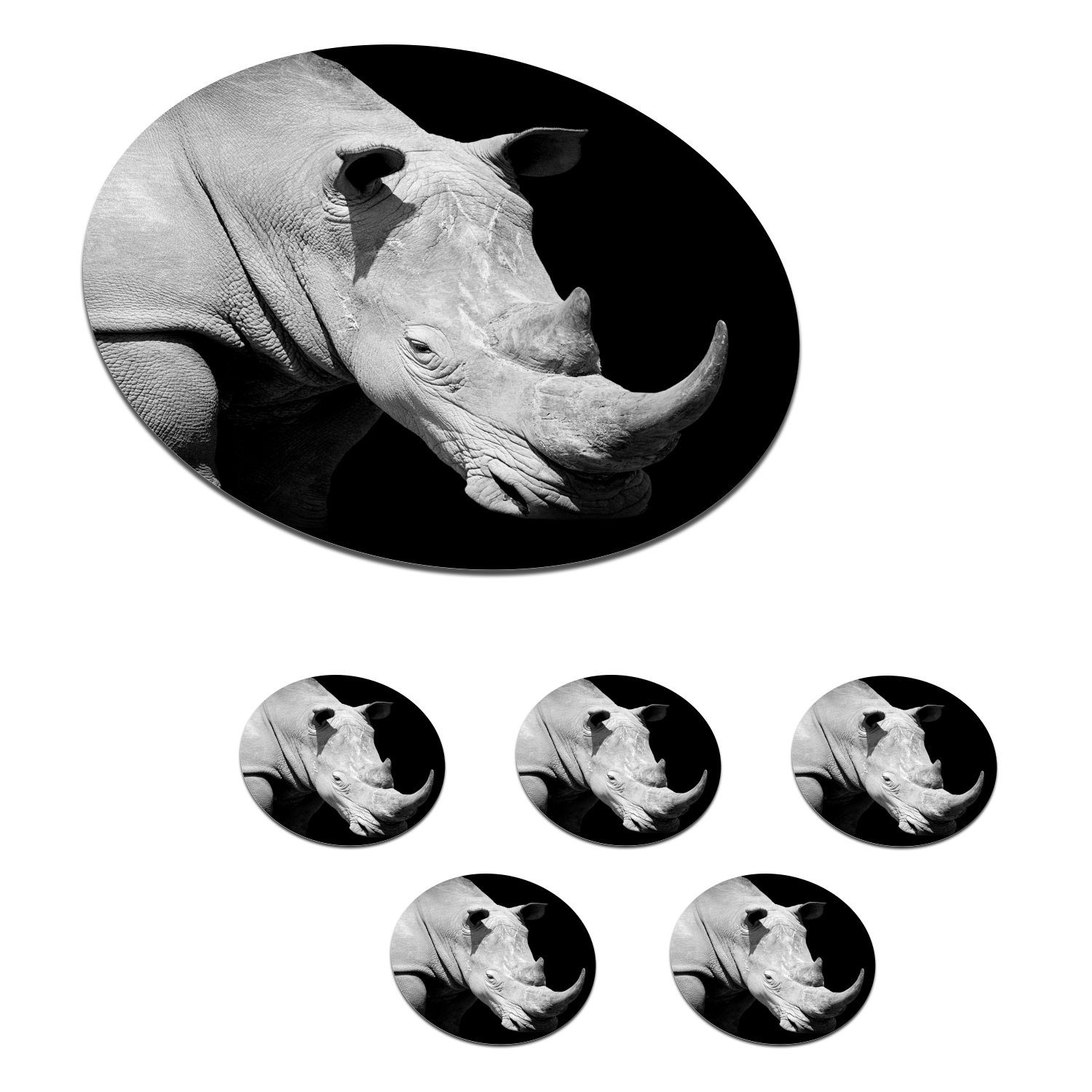 MuchoWow Glasuntersetzer Rhinozeros Gläser, - Tasse, Getränkeuntersetzer, Tassenuntersetzer, Korkuntersetzer, Tier 6-tlg., - Porträt, für Zubehör Becher
