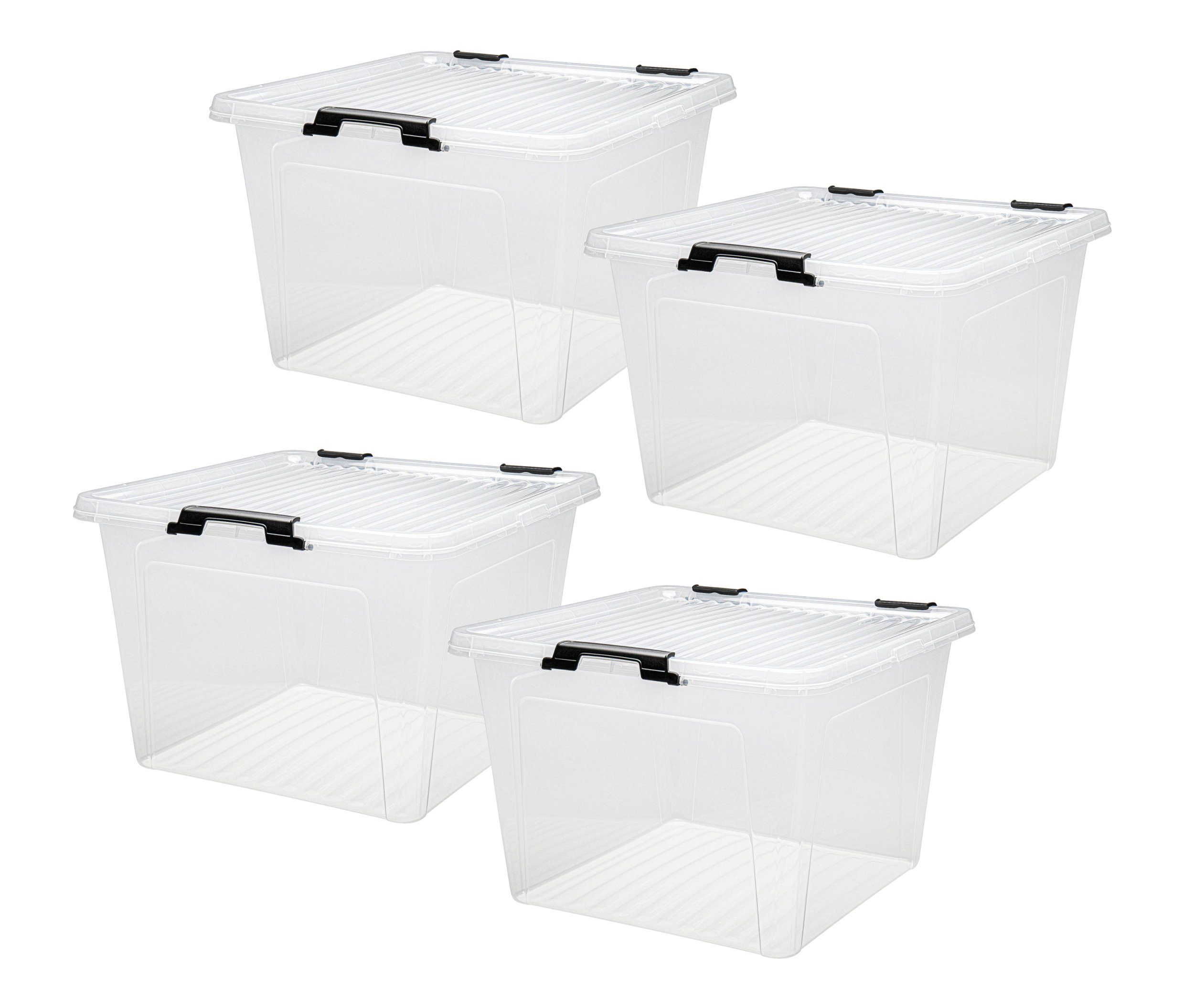 dynamic24 Aufbewahrungsbox 26L mit Deckel (4 St), Kunststoffbox Stapelbox Lager Regal Box Transparent