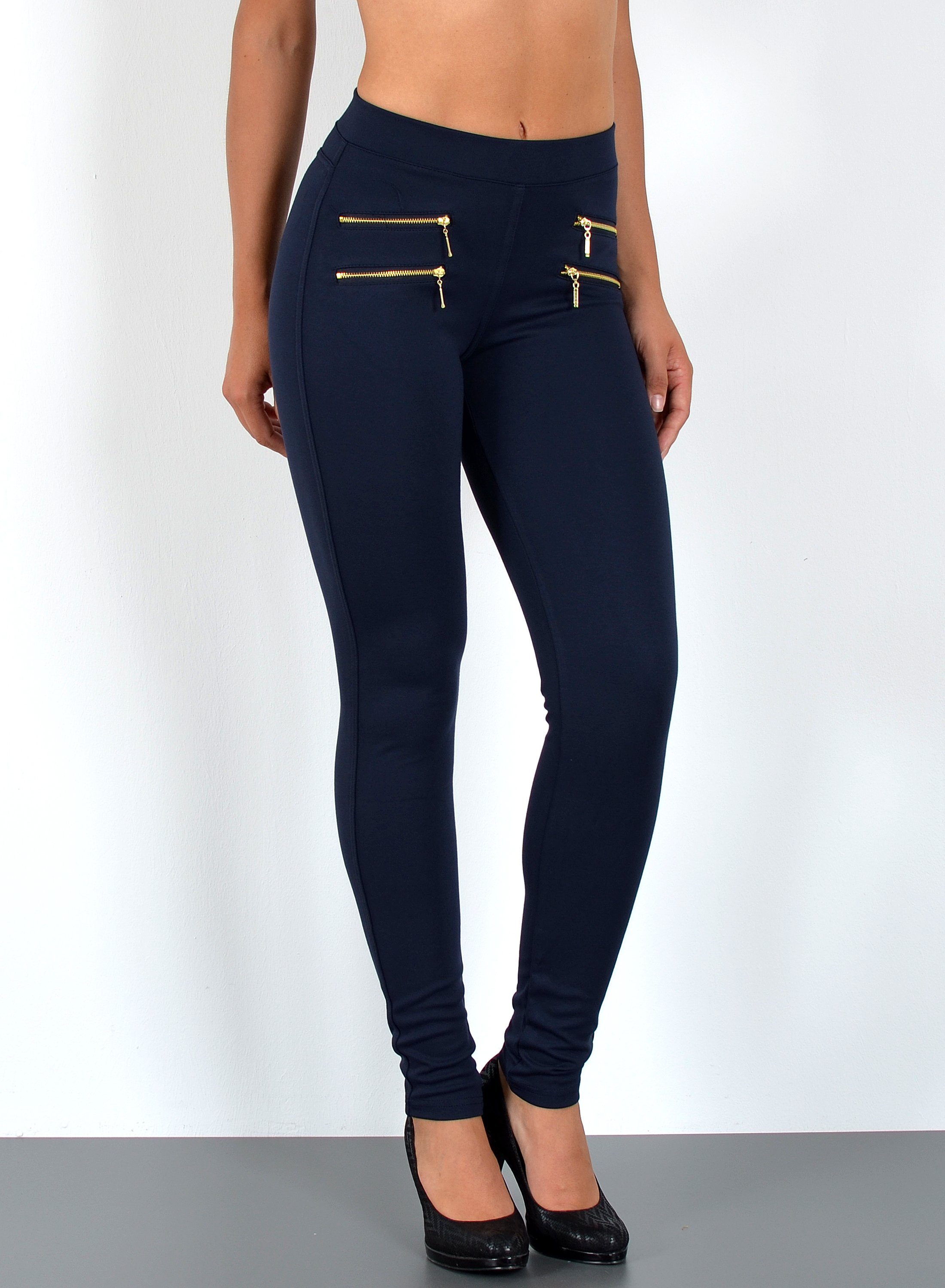 ESRA Stretch-Hose Sehr enge Damen Treggings Hose Gummi-Bund Stretch Hose J189 Damen High Waist Skinny Hose mit elastischem Bund Treggings Hose