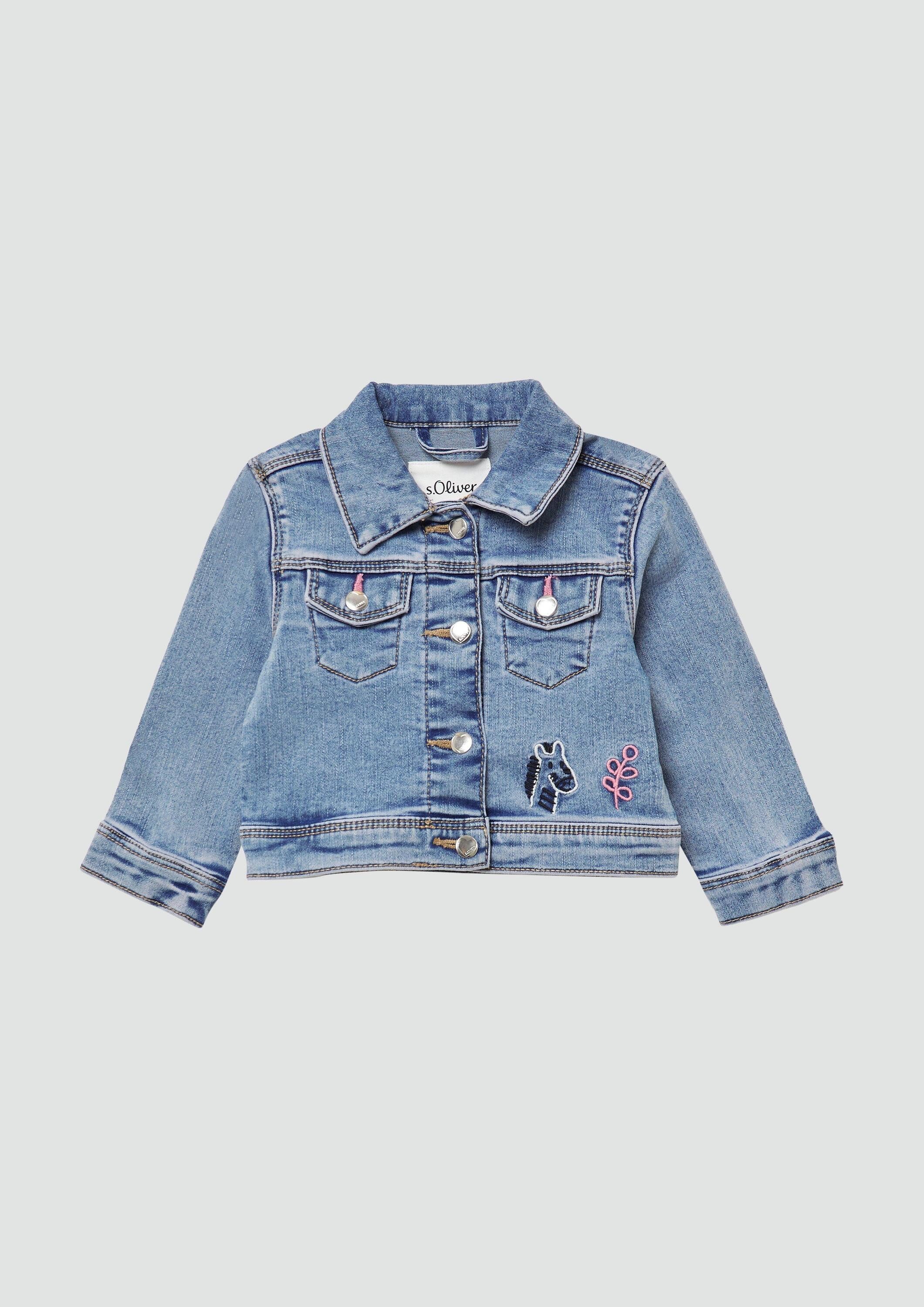 s.Oliver Funktionsjacke Indoor-Jacke Jeansjacke mit Stickerei und Used-Effekt