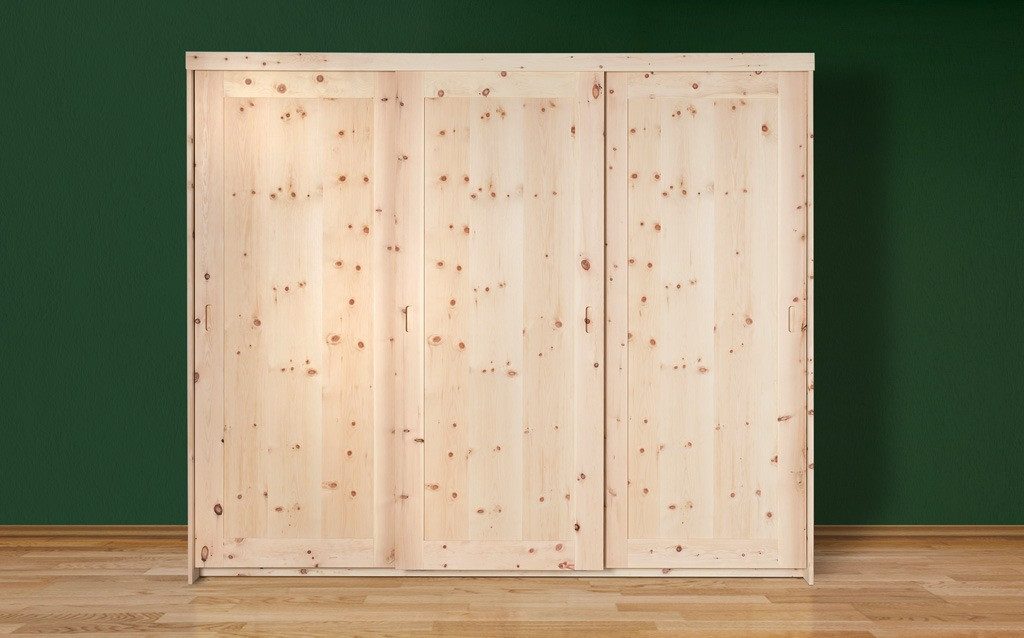 geborgenschlafen Kleiderschrank mit Drehtüren & Schiebetüren - Zirbe, Eiche und Kernbuche