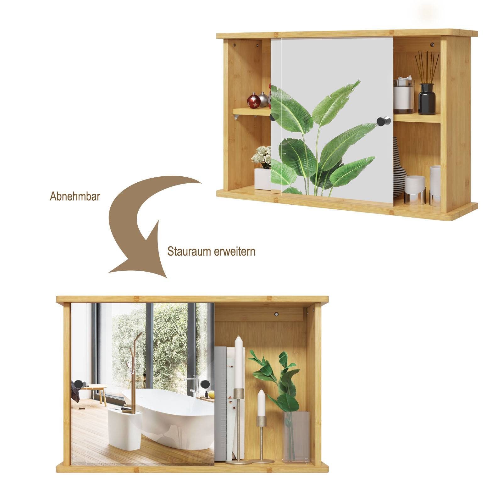 EUGAD Badezimmerspiegelschrank (1-St) mit Ablage, aus Bambus, 55x35,5x14 cm